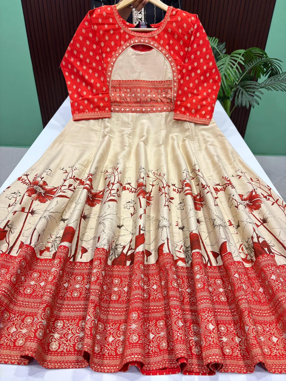 SS6578 Semi Raw Silk Full Flared Anarkali  sharanz