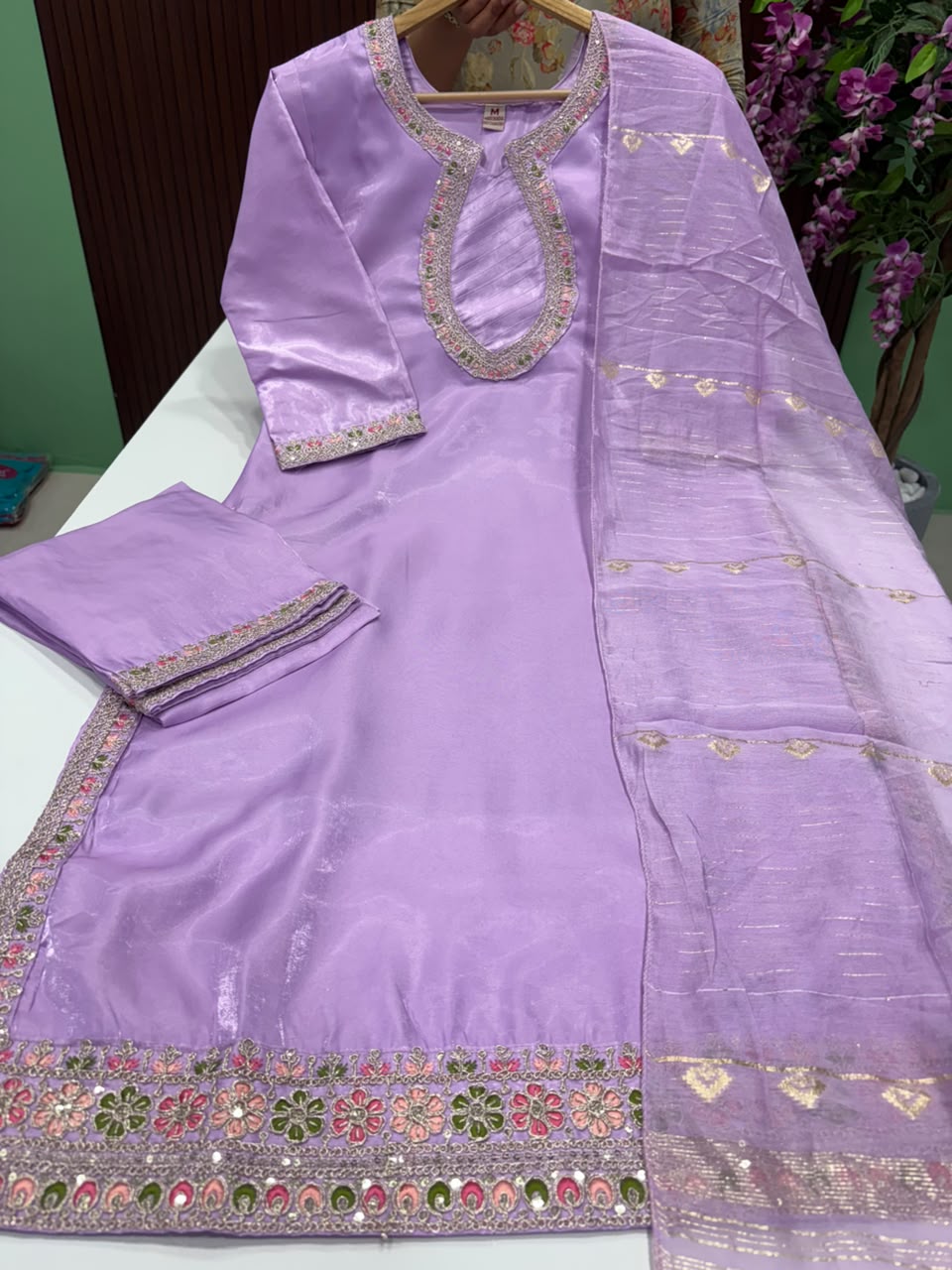 SS8400 Roman Glass Kurti With Pant & Dupatta Set