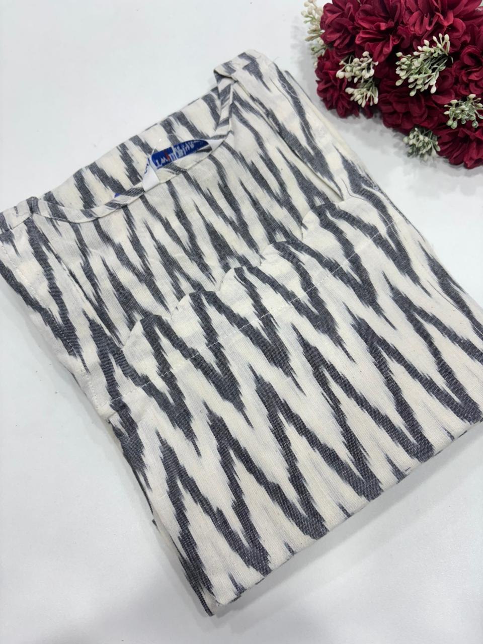 SS7461 Ikkat Cotton Kurti Office Wear Ikkat Cotton Side Open Kurti Fabric Cotton Length 41 inches