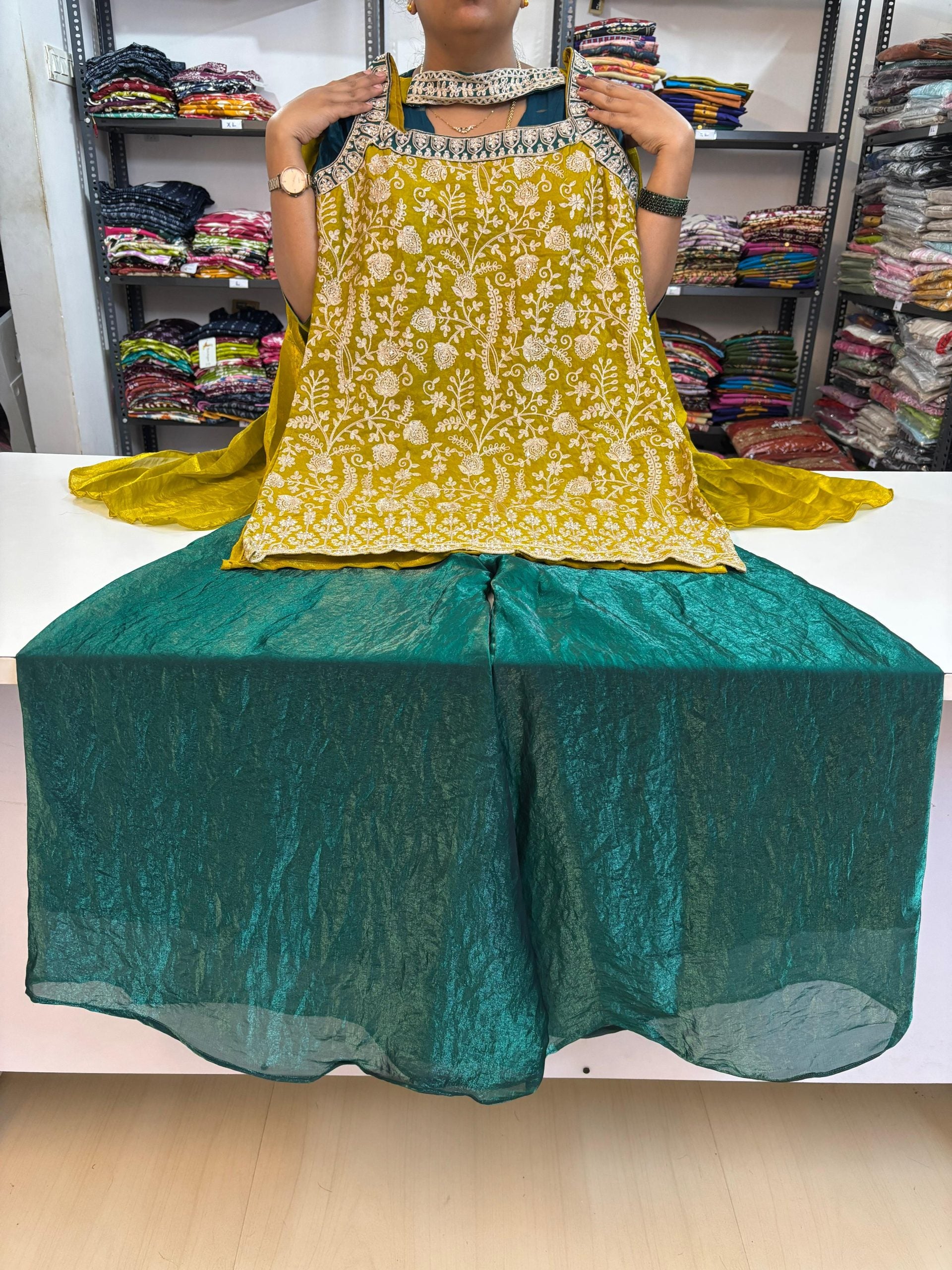 Satin Silk Spaghetti Style Sharara Suit