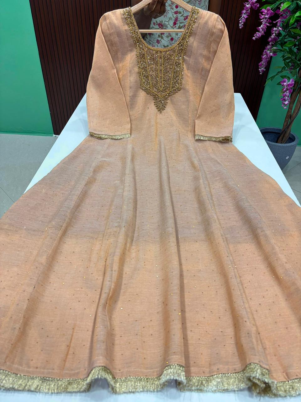 SS6754 Premium Tissue Silk Gown - Peach