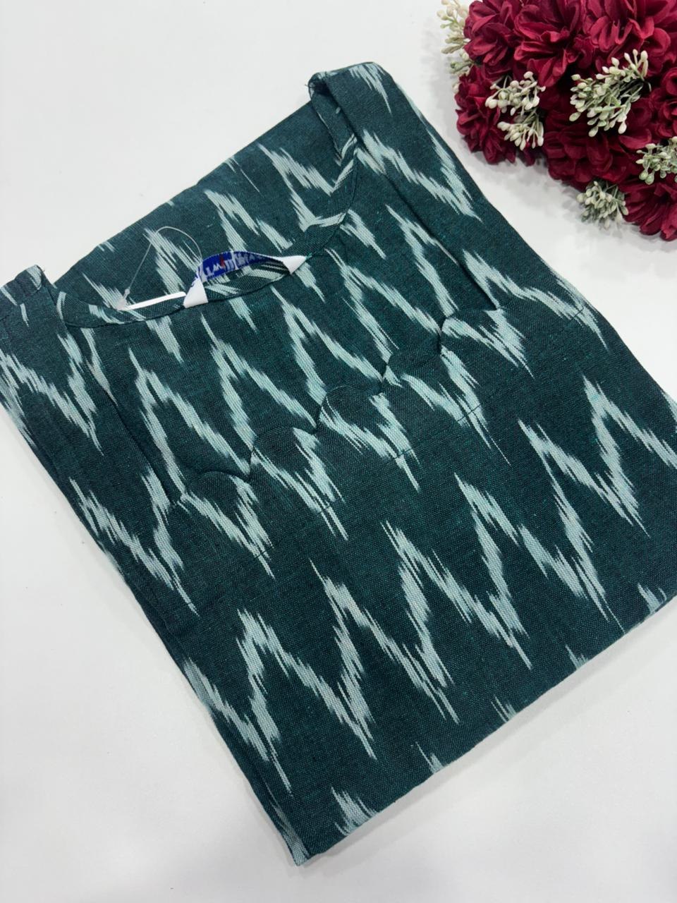 SS7456 Ikkat Cotton Kurti Office Wear Ikkat Cotton Side Open Kurti Fabric Cotton Length 41 inches CHART M 36 to 38 INCHES L 38 to 40 INCHES XL 40 to 42 INCHES XXL 42 to 44 INCHES