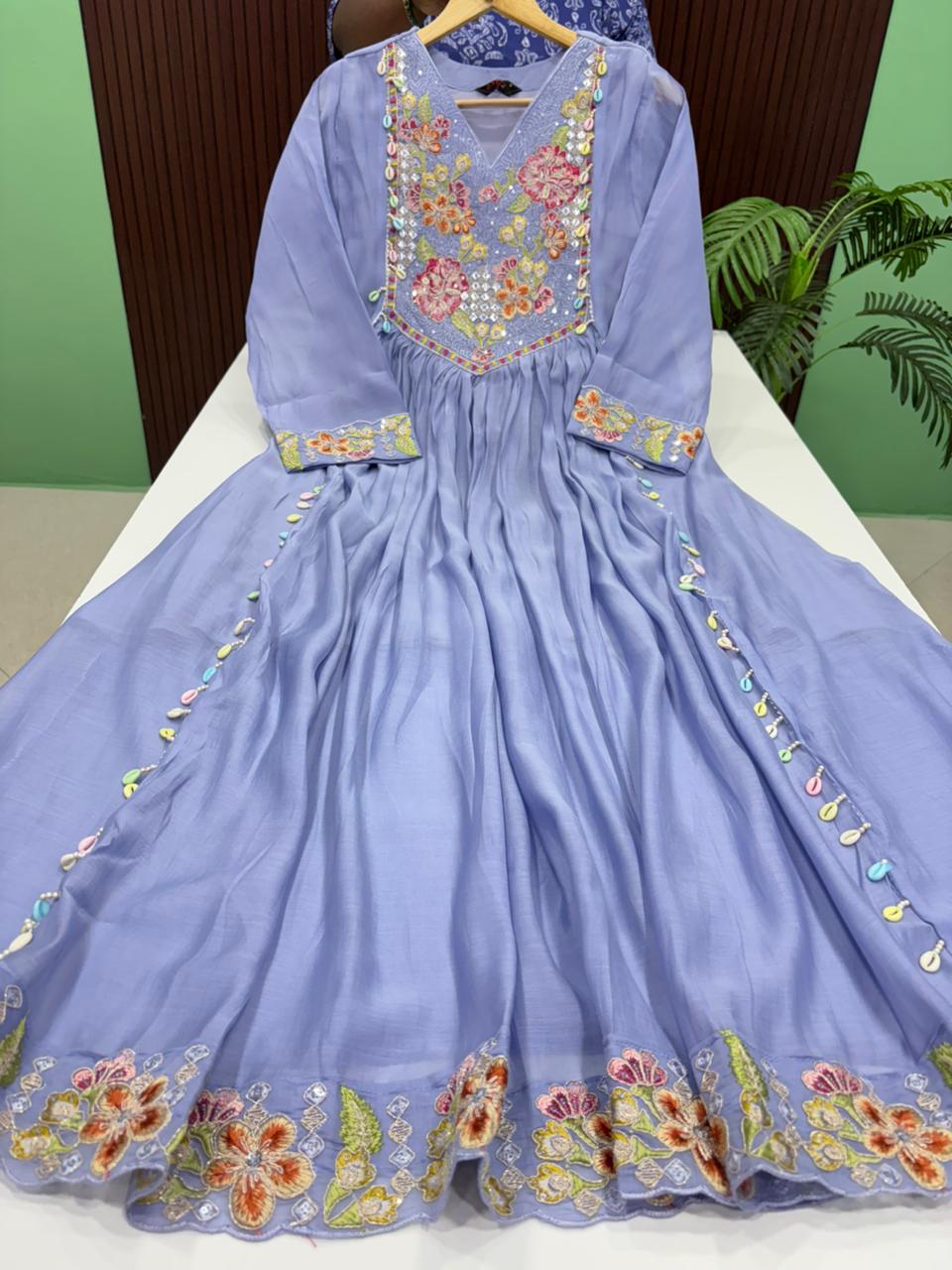 SS9002 Mul Chanderi Gathered A Line Kurti