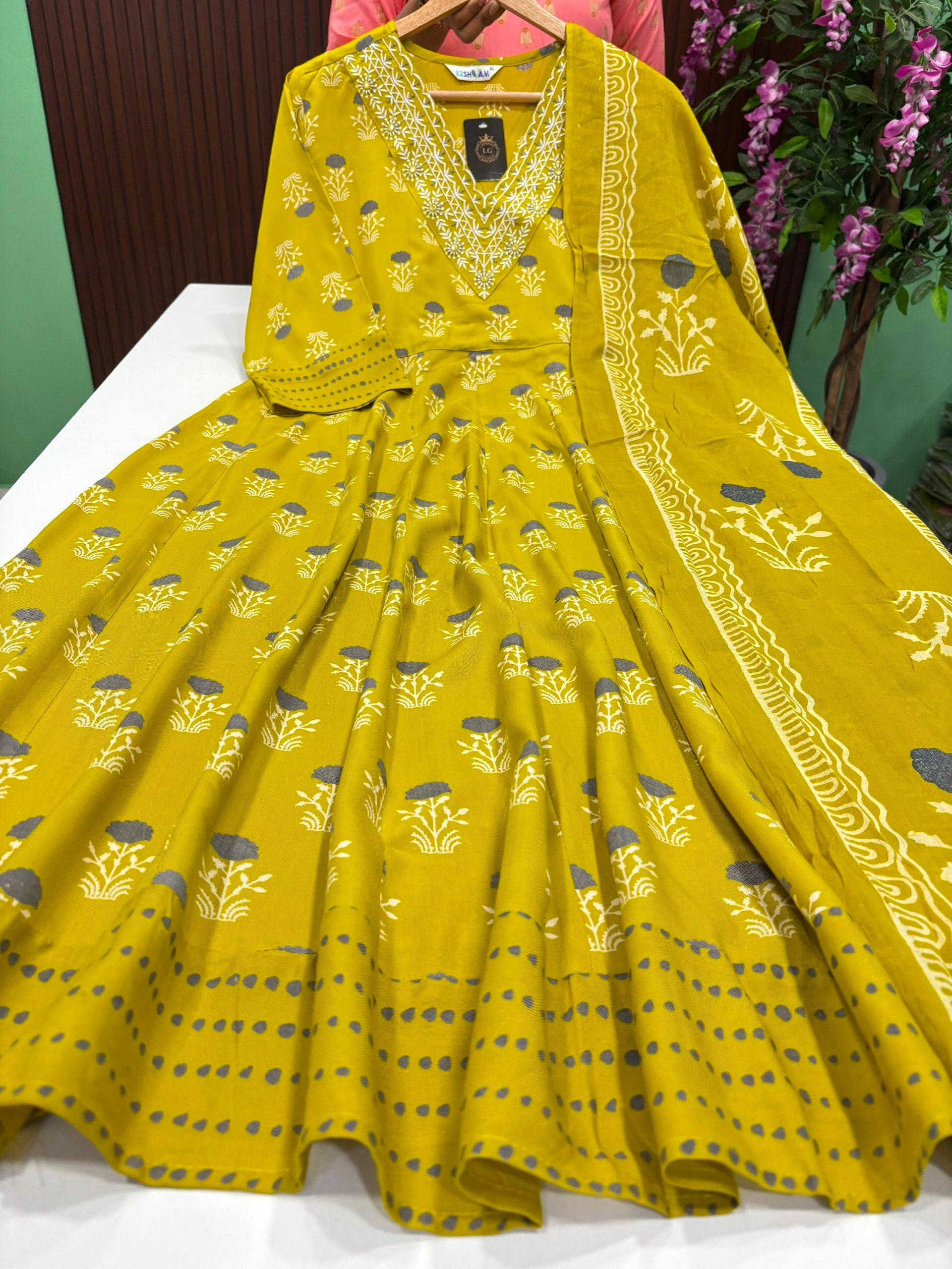 SS7609 V Neck Anarkali with Dupatta Set
