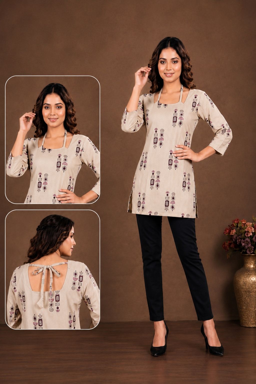 SS7398 Trendy Cotton Flex Short Kurti - WINE