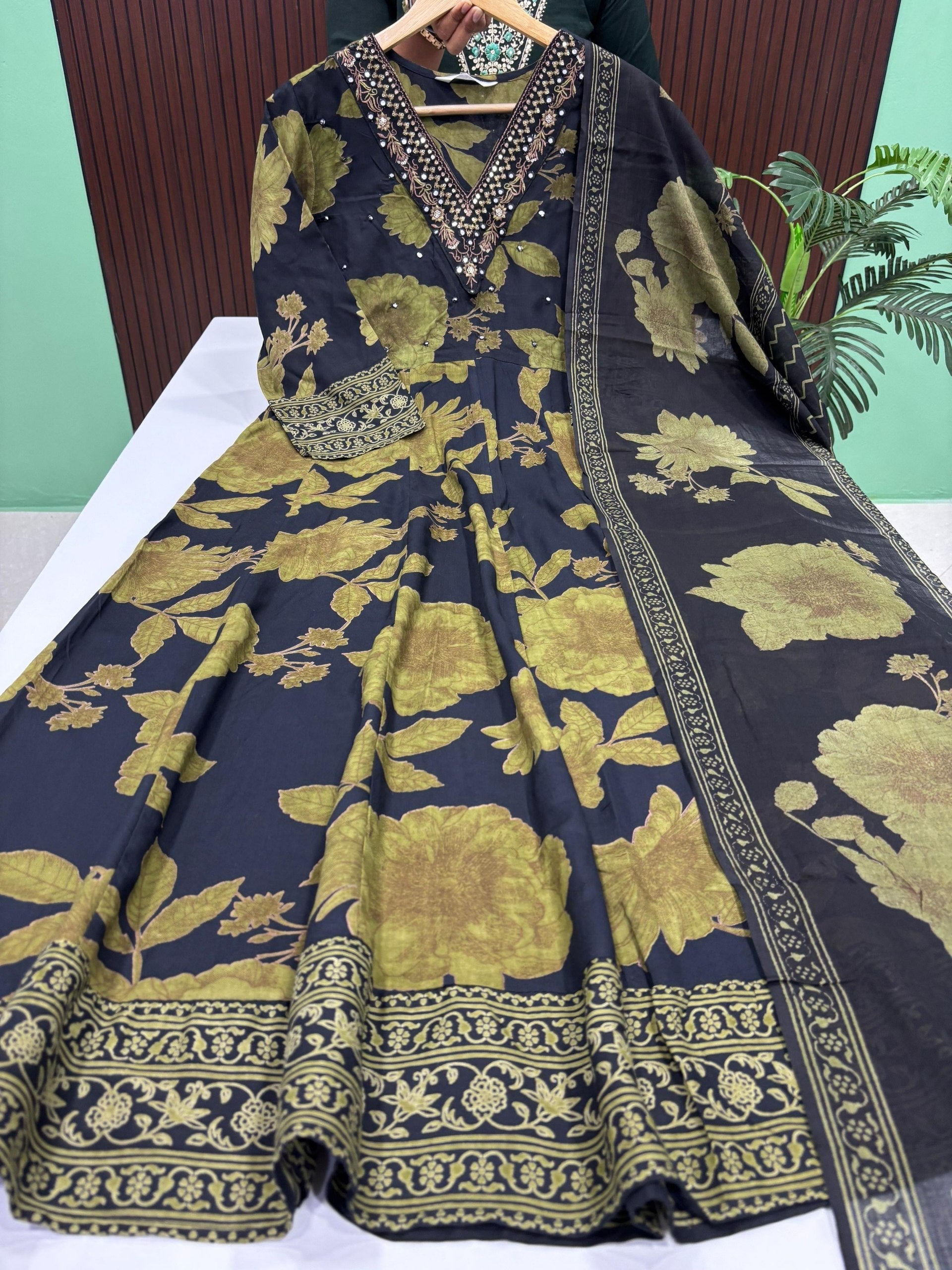 SS7613 V Neck Anarkali with Dupatta Set