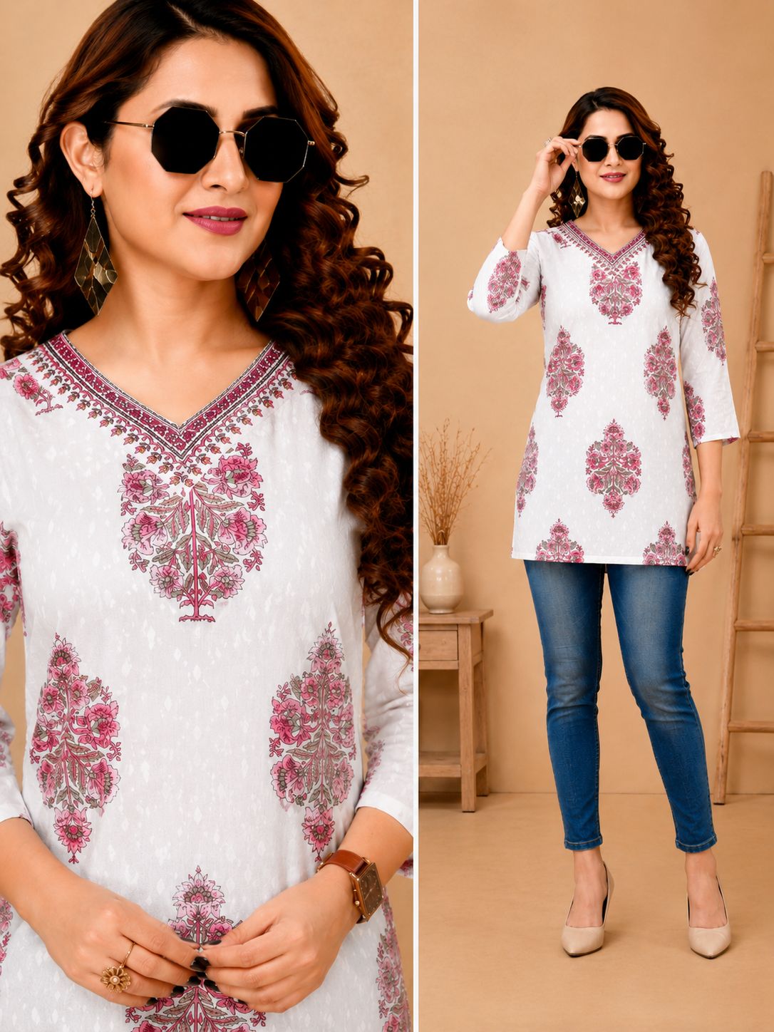 SS7402 Trendy Ethnic Short Kurti - PINK