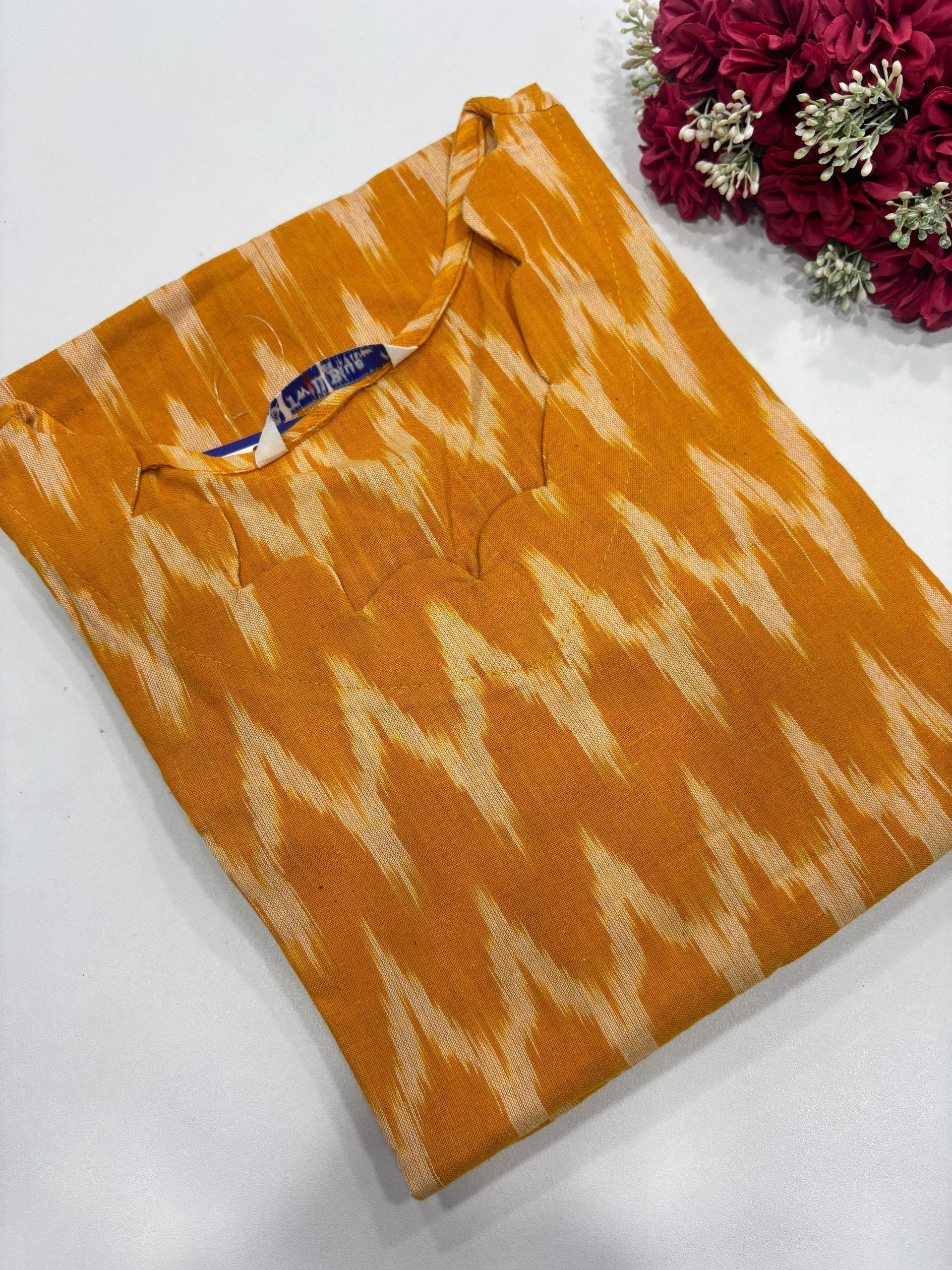 SS7457 Ikkat Cotton Kurti Office Wear Ikkat Cotton Side Open Kurti Fabric Cotton Length 41 inches CHART M 36 to 38 INCHES L 38 to 40 INCHES XL 40 to 42 INCHES XXL 42 to 44 INCHES