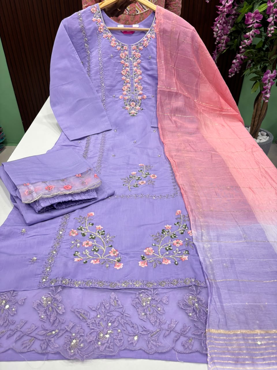 SS8267 Roman Silk Kurti With Pant & Dupatta Set
