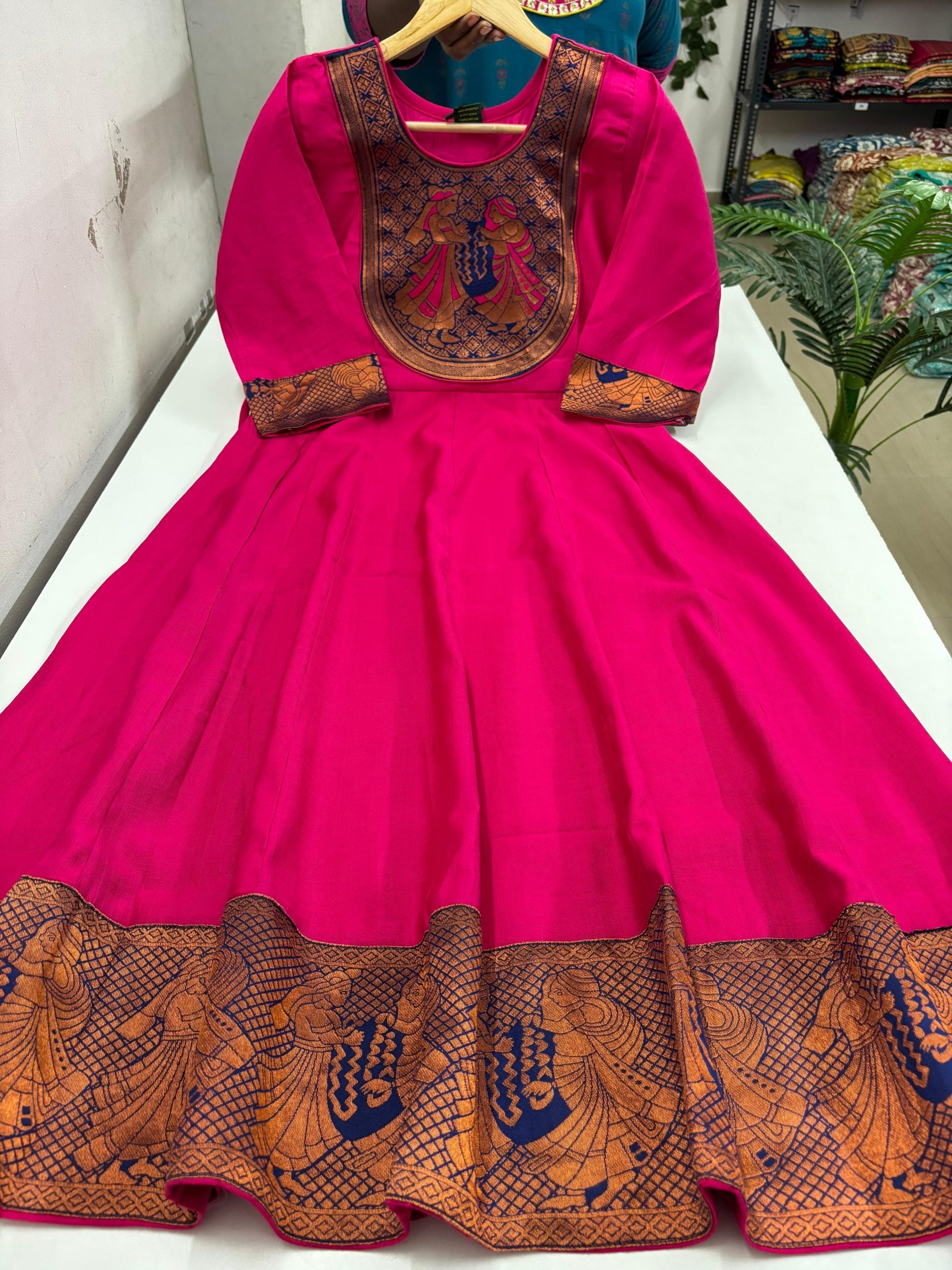Vatican Silk Anarkali - PINK WITH BLUE