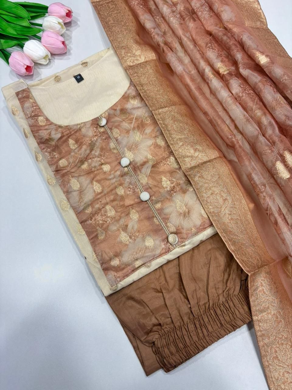 SS6191 Premium Tissue Silk Kurti With Pant & Dupatta Set