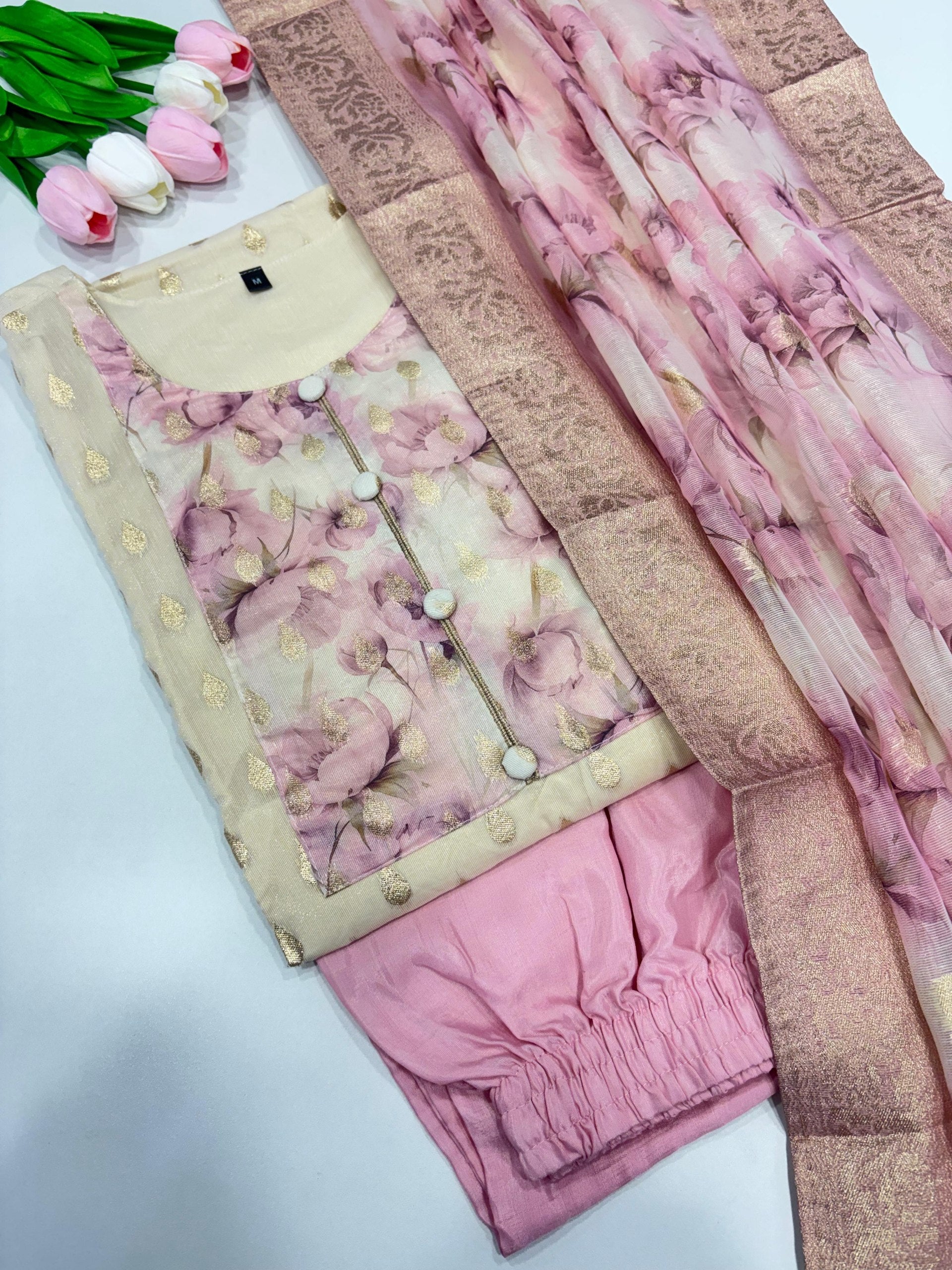 SS6201 Premium Tissue Silk Kurti With Pant & Dupatta Set