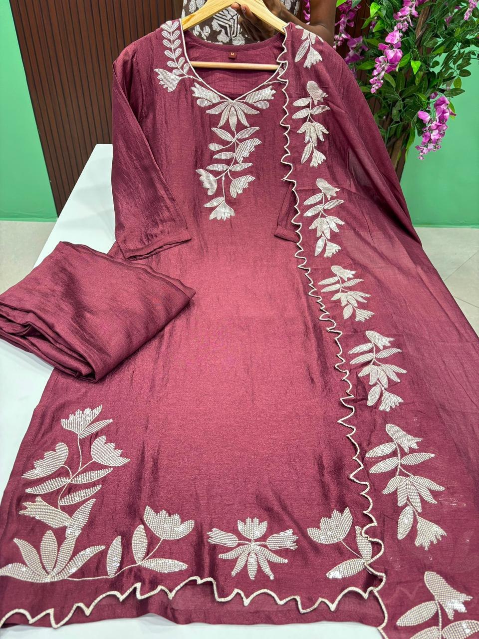 SS6282 Premium Vichitra Silk Kurti With Pant & Dupatta Set