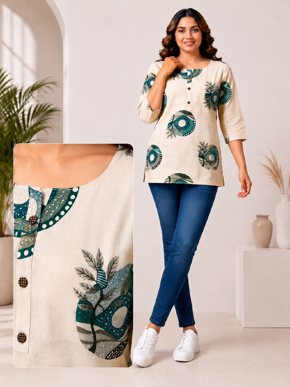 SS6977 Trendy Cotton Flex Short Kurti