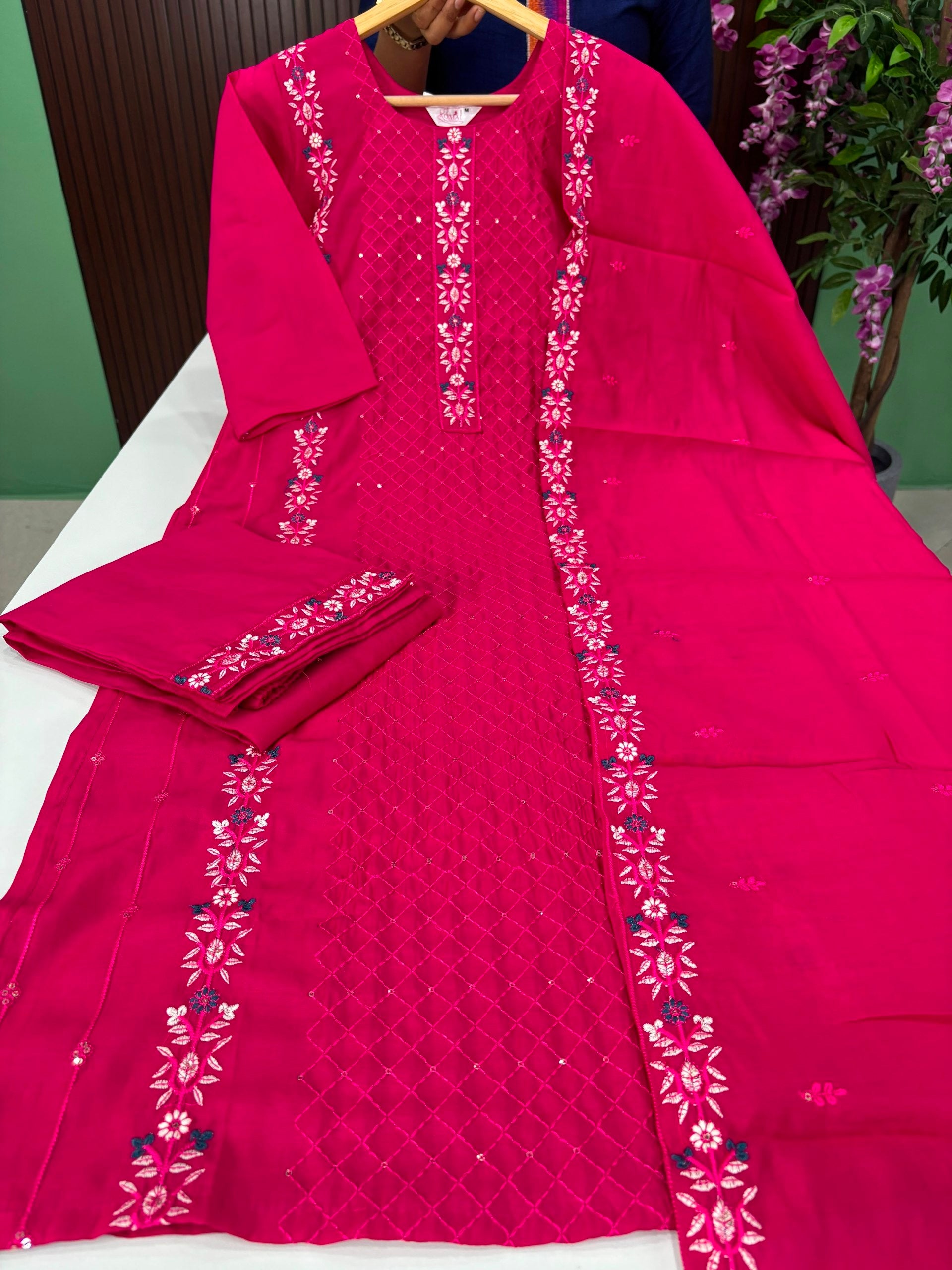 SS6916 Roman Silk Kurti with pant & Dupatta Set