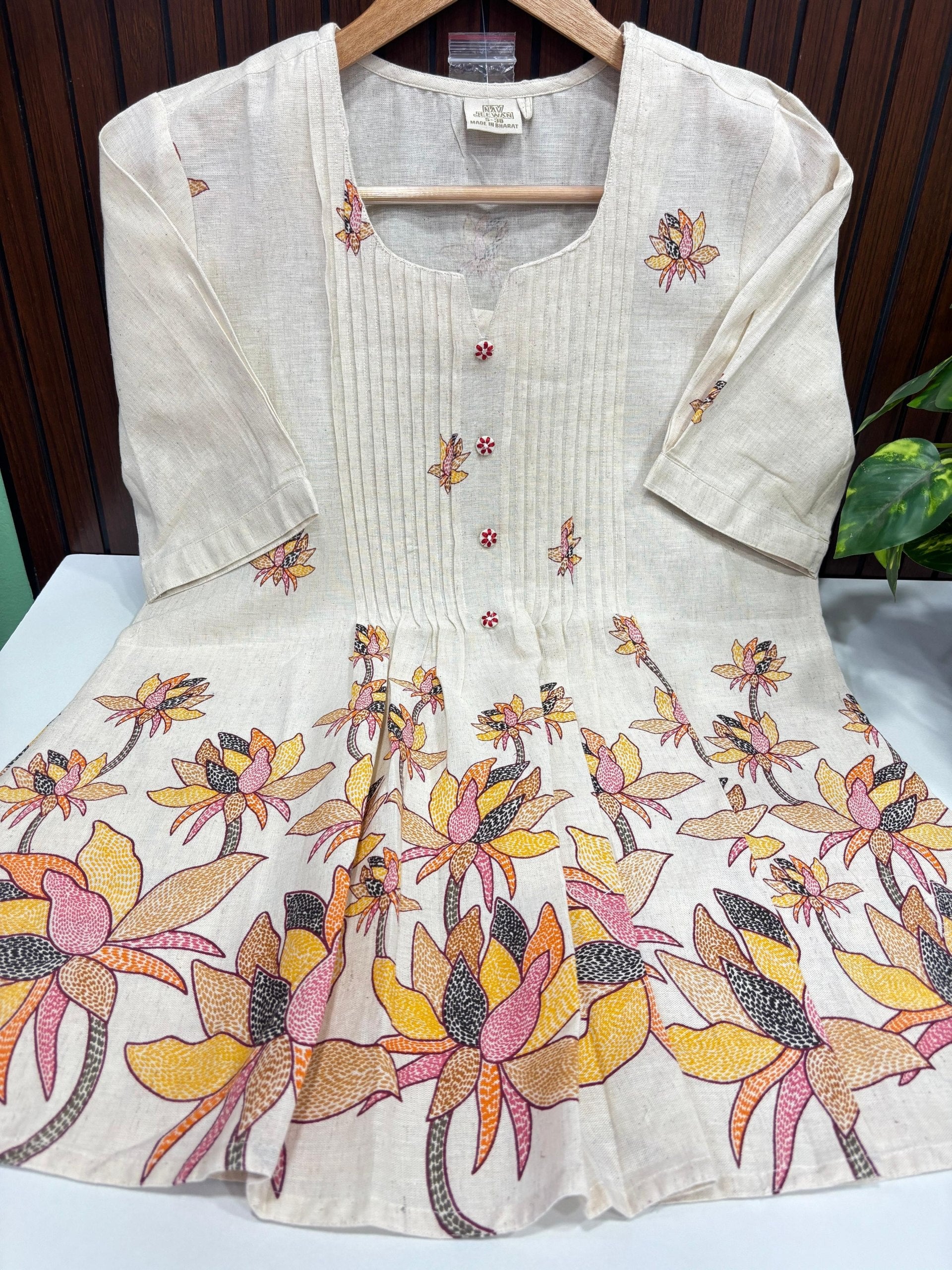 SS6972 Trendy Khadi Cotton Short Kurti yellow