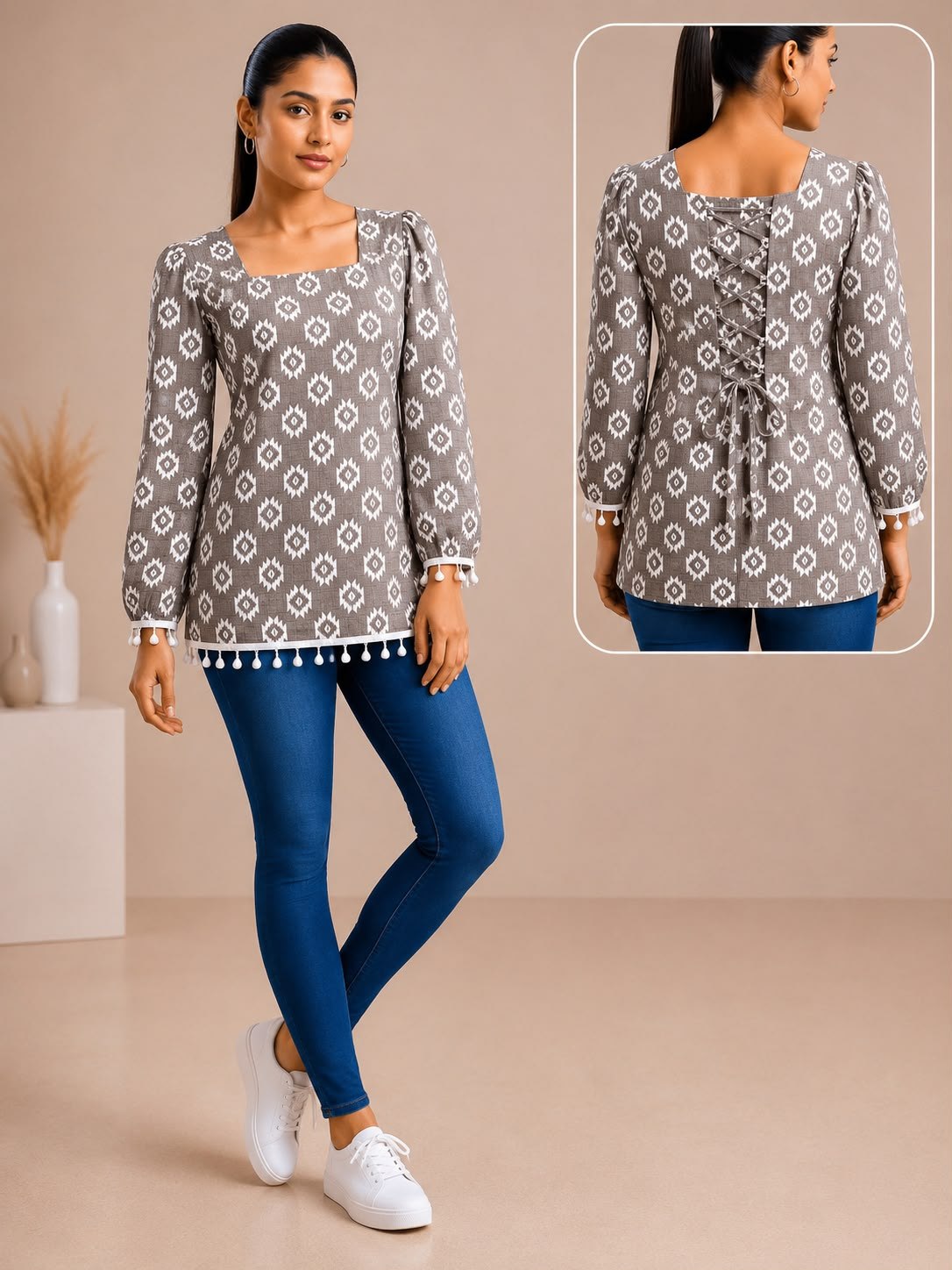 SS6986 Trendy Ethnic Cotton Short Kurti