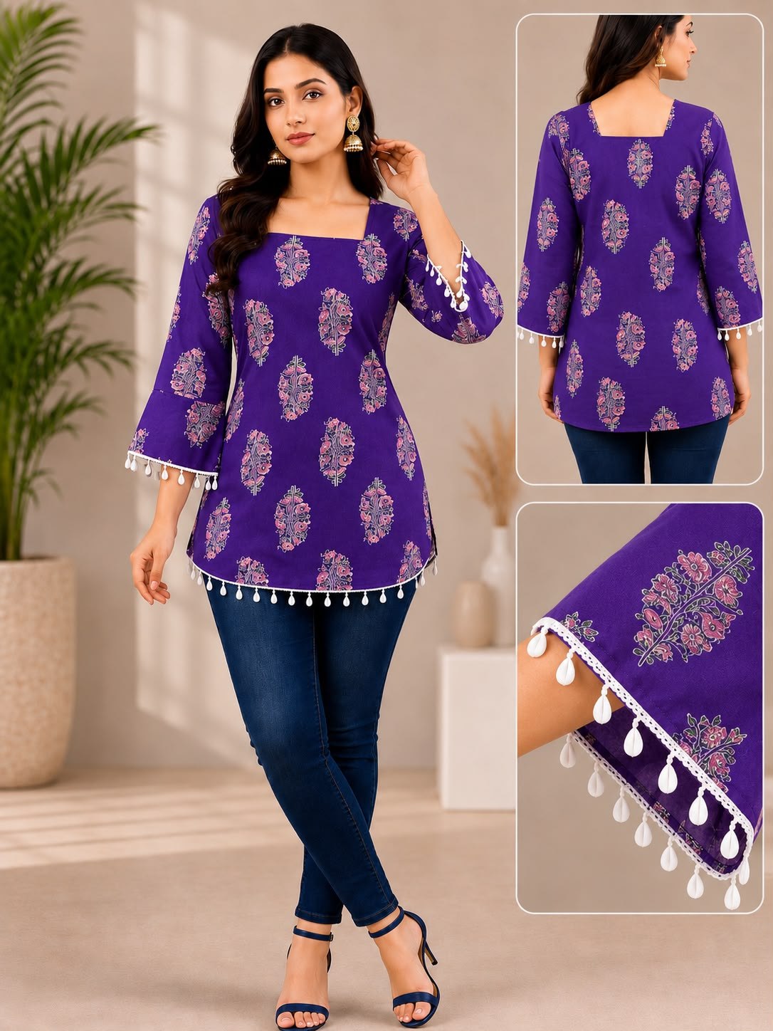 SS6987 Trendy Ethnic Cotton Short Kurti