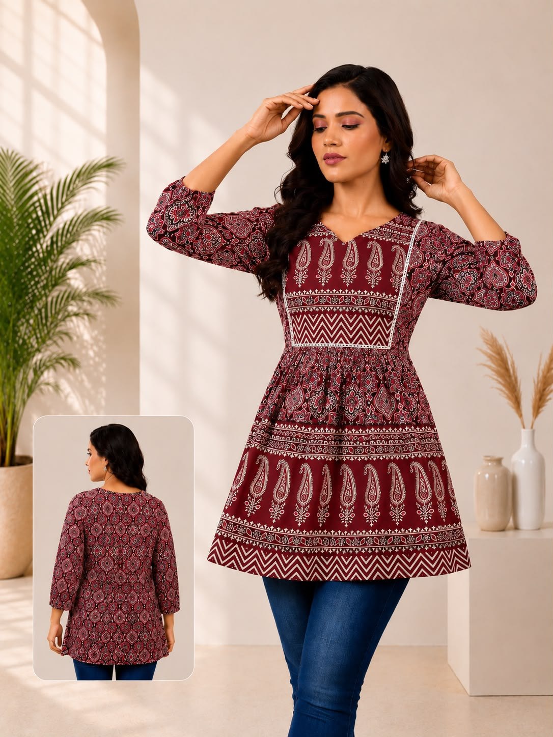 SS6989 Trendy Ethnic Cotton Short Kurti