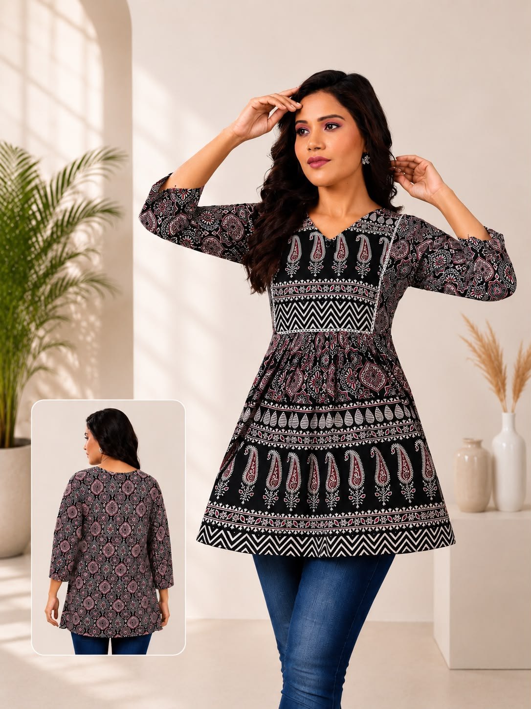 SS6990 Trendy Ethnic Cotton Short Kurti