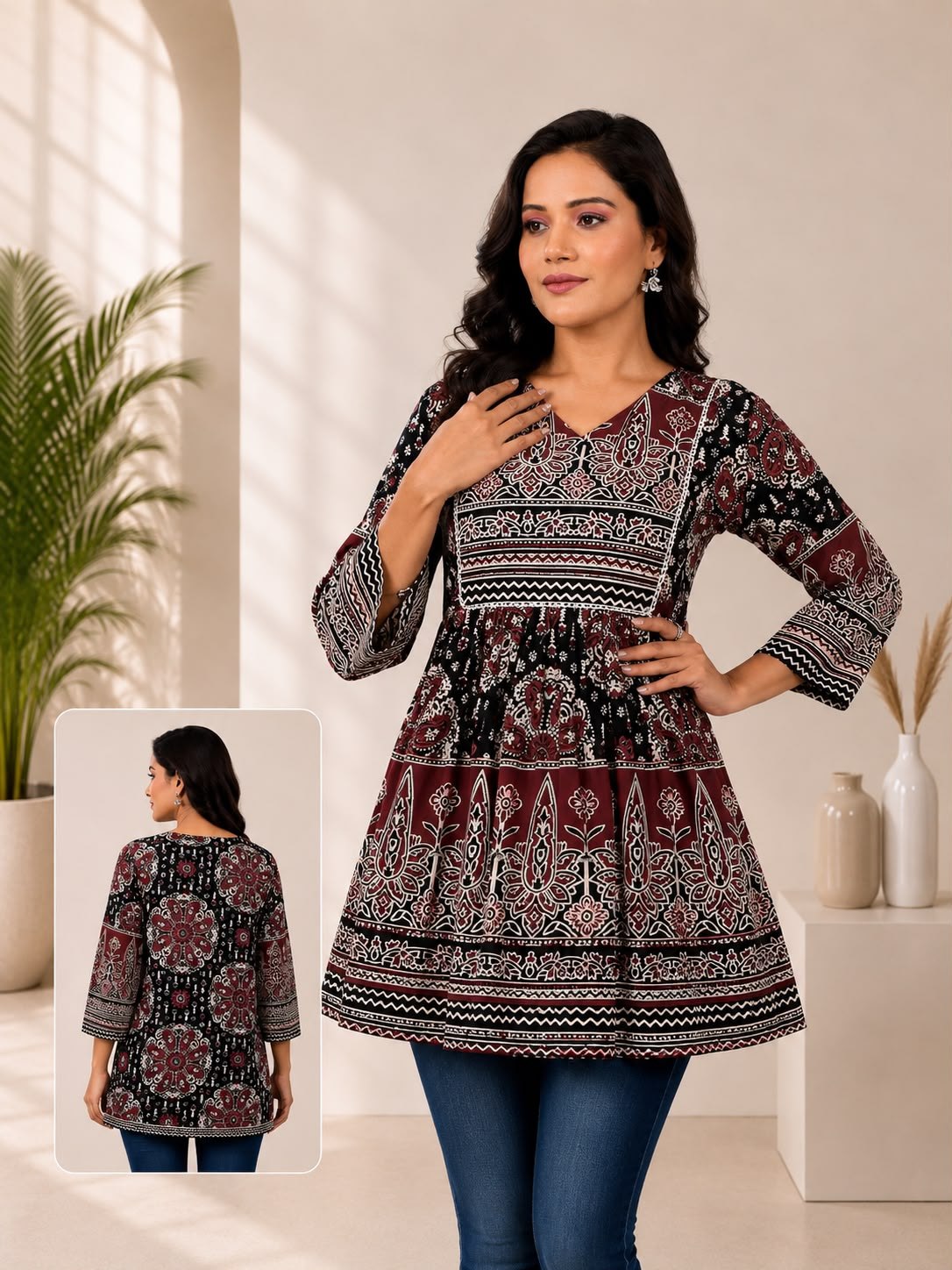 SS6991 Trendy Ethnic Cotton Short Kurti