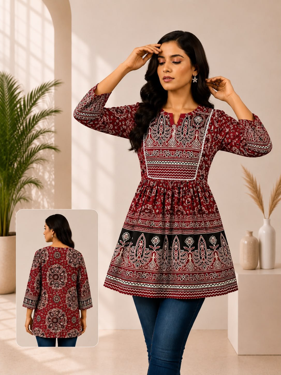 SS6992 Trendy Ethnic Cotton Short Kurti