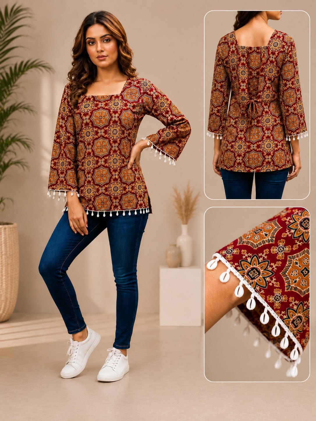 SS6993 Trendy Ethnic Cotton Short Kurti