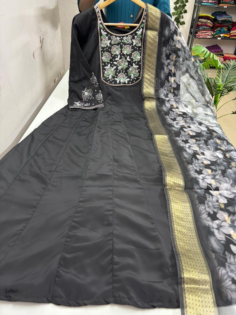 Satin Crepe Anarkali Dupatta Set