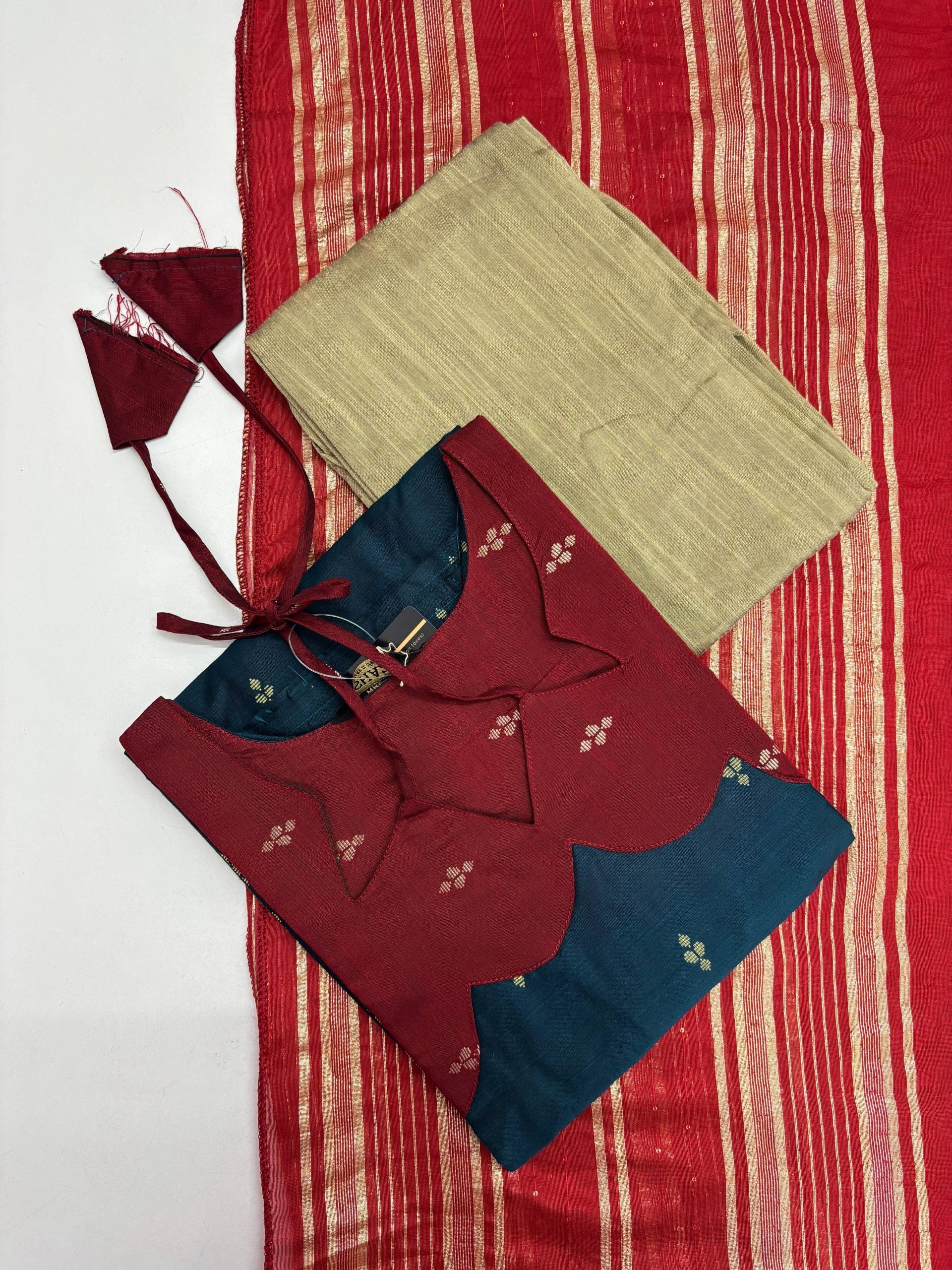 Raw Silk Kurti With Pant & Dupatta Set