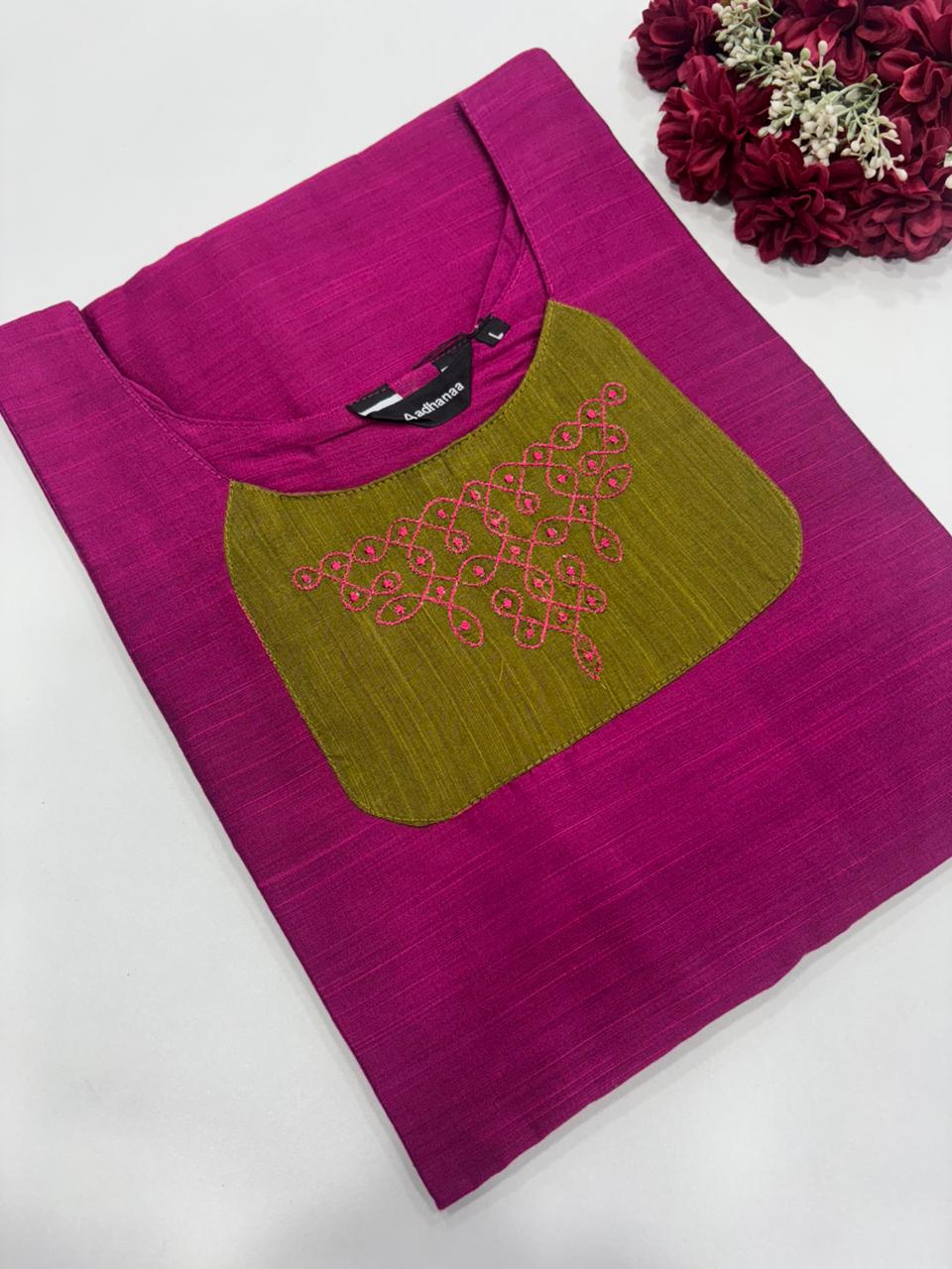 Traditional Kolam Embroidered Raw Silk Kurti