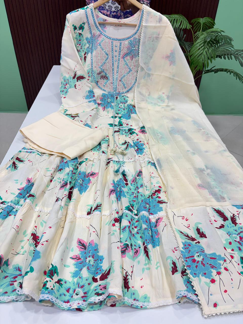 3 Tier Anarkali With Pant & Dupatta Set