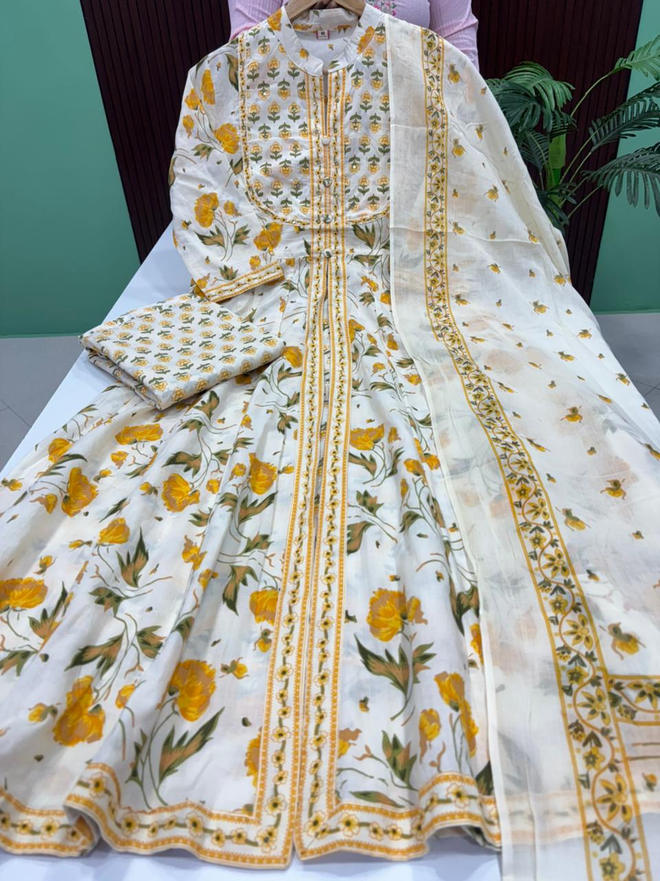 Premium Cotton Front Slit Anarkali Set