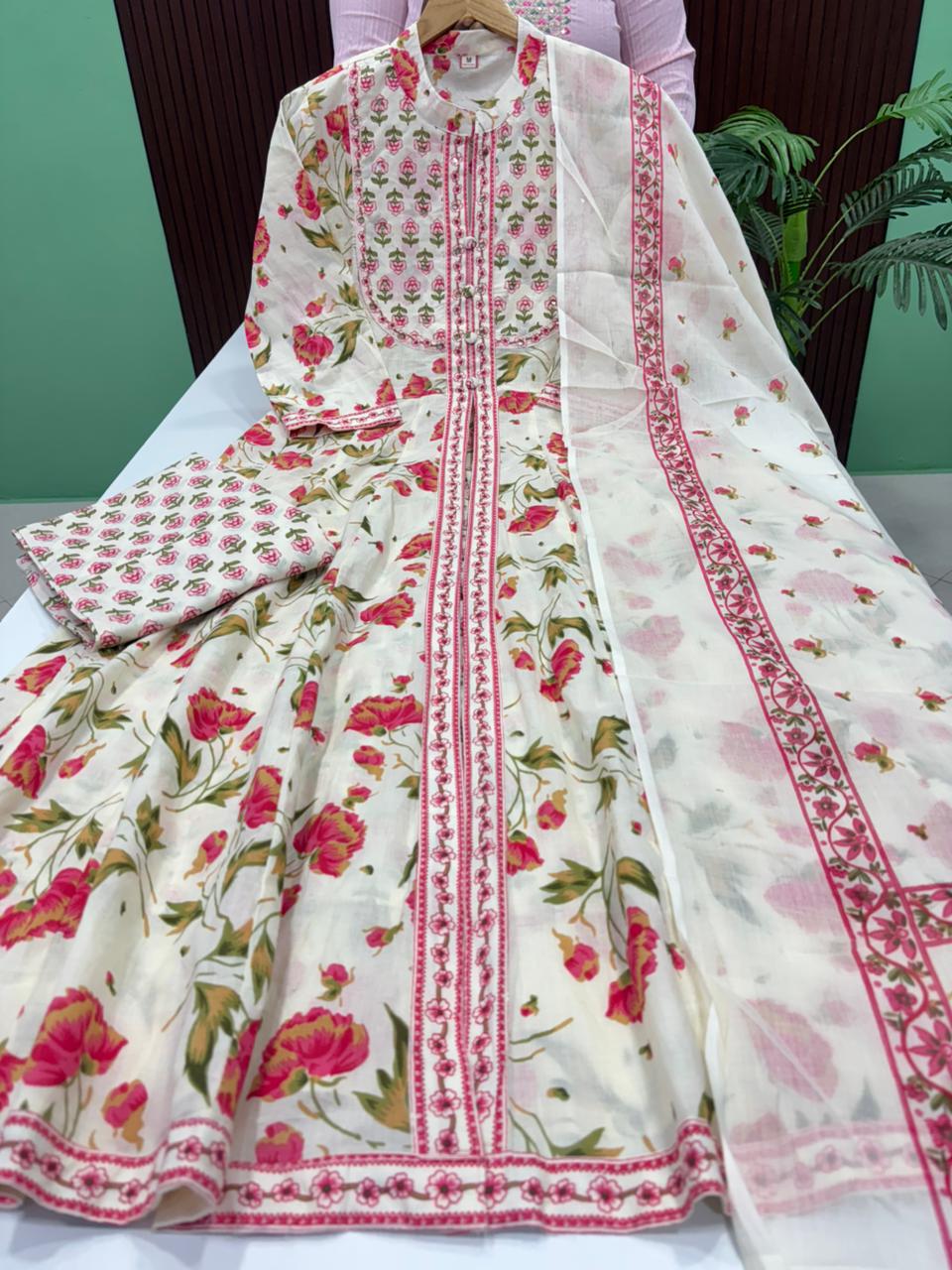 Premium Cotton Front Slit Anarkali Set