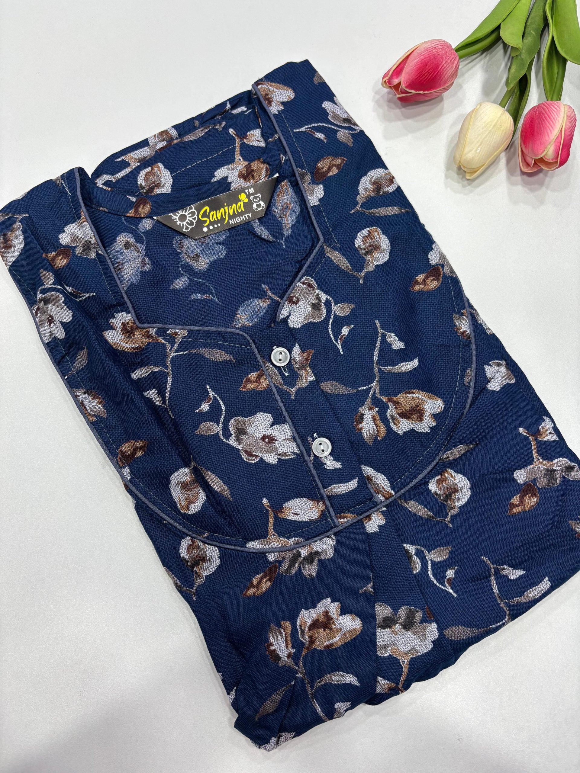 Women's Printed Alphine Nighty - LIGHT BLUE
