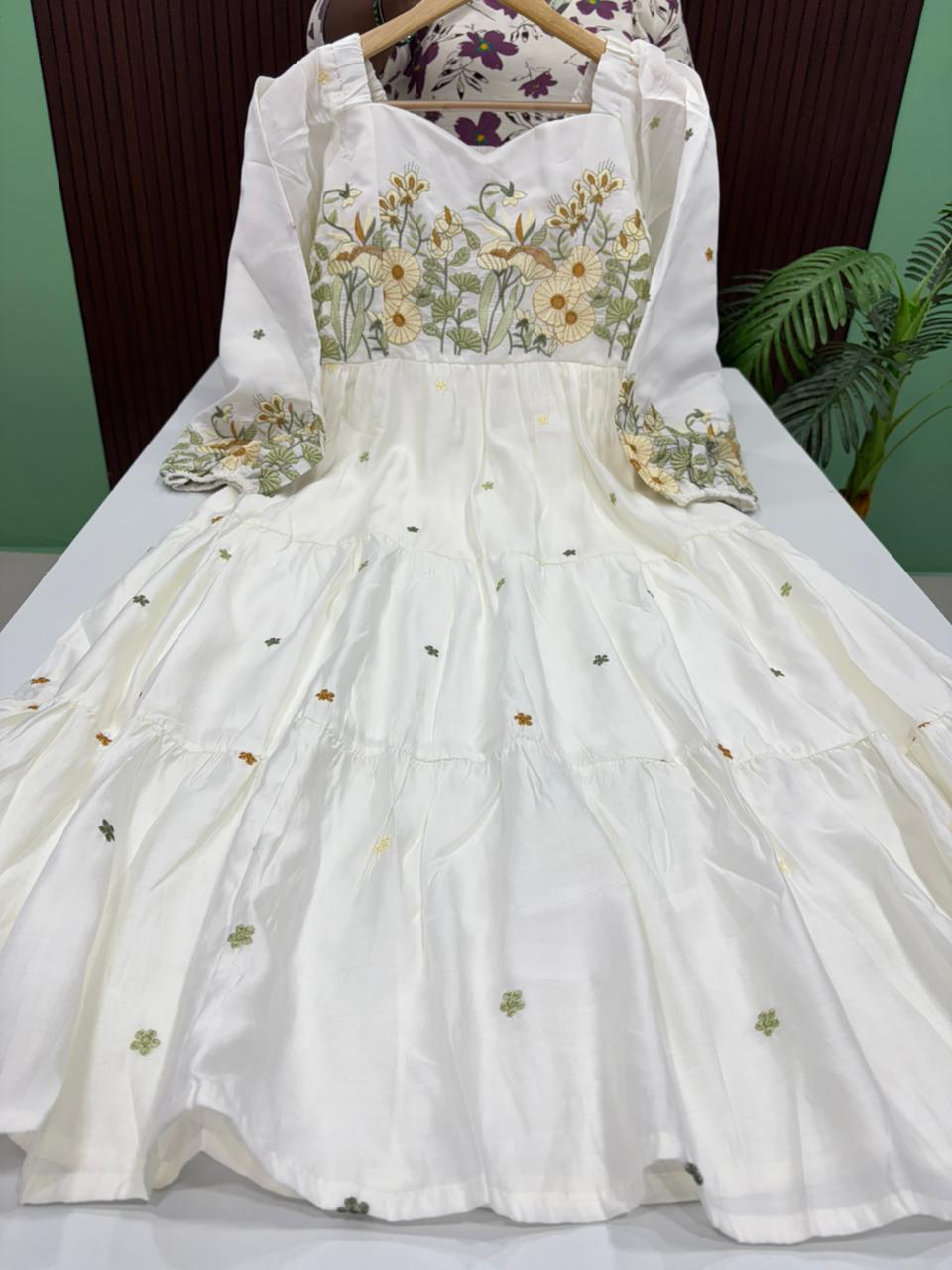 SS6545 Mul Chanderi 3 Tier Maxi
