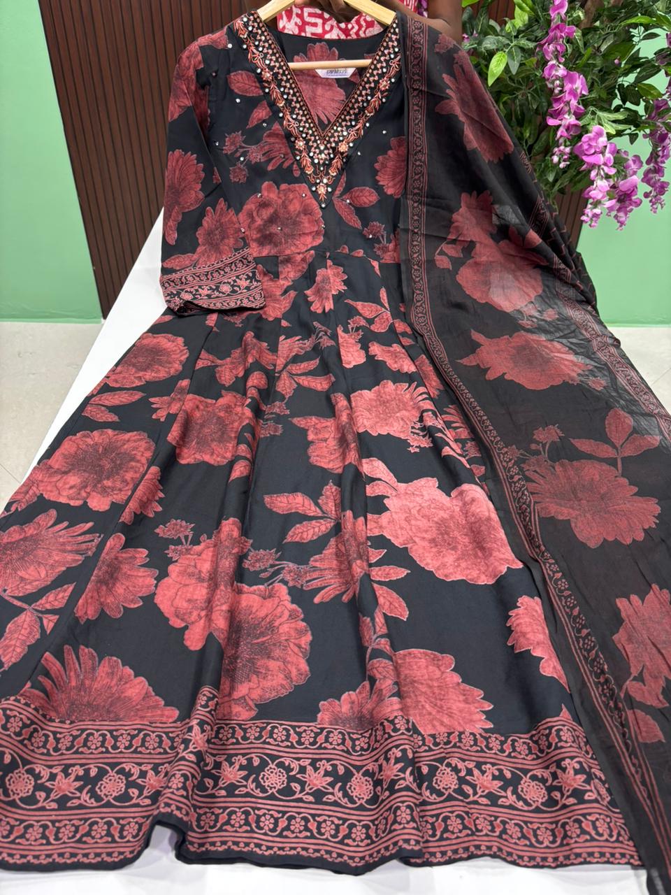 SS6801 V Neck Anarkali with Dupatta Set