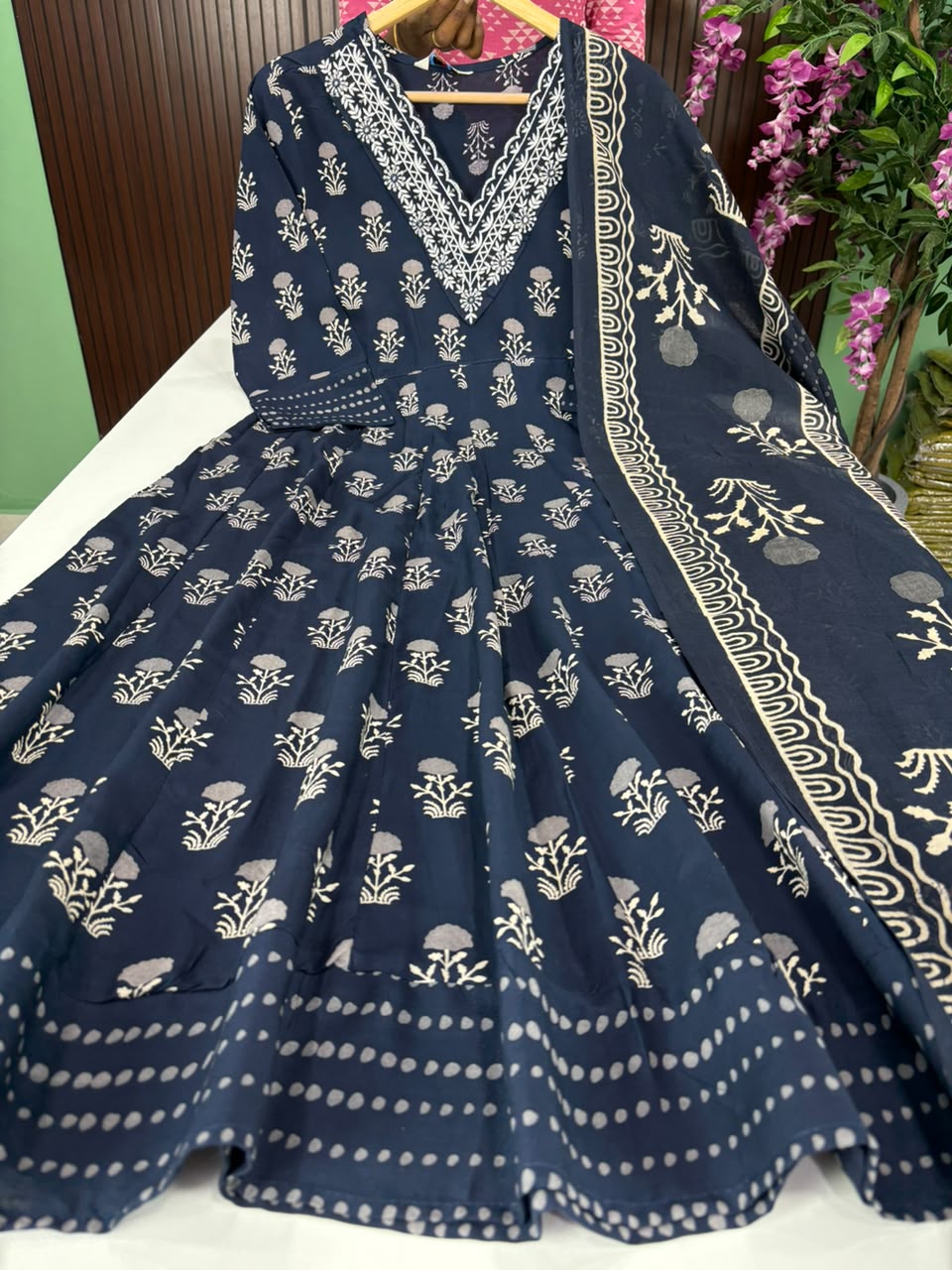 SS6881 V Neck Anarkali with Dupatta Set