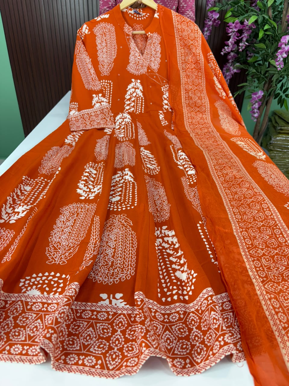 SS6882 Full Length Flared Angrakha Anarkali with Dupatta Set
