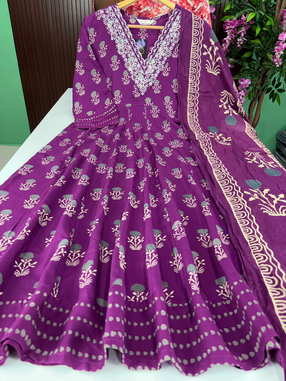 SS7002 V Neck Anarkali with Dupatta Set