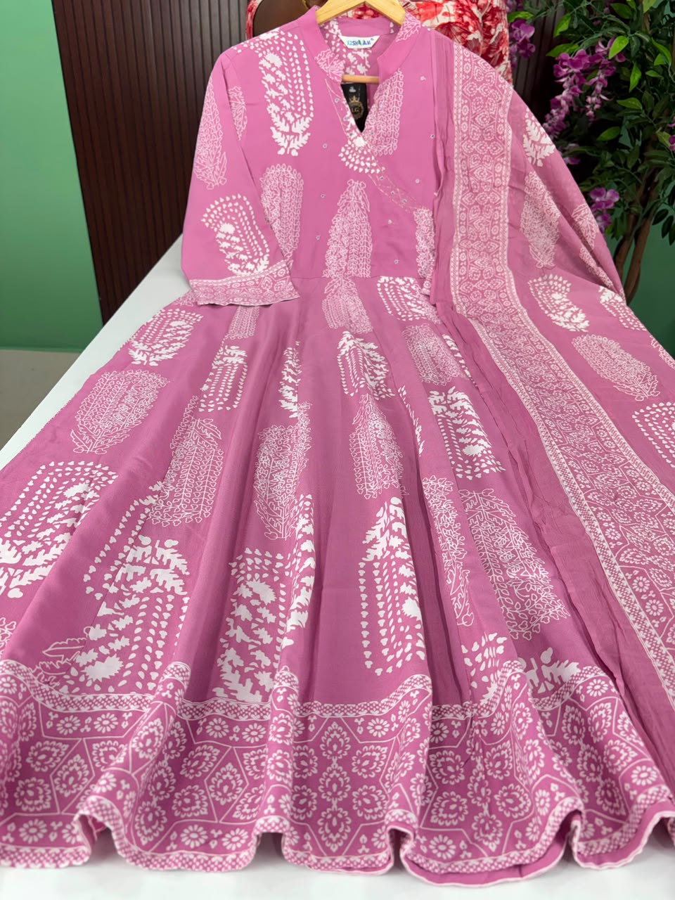 SS7003 Full Length Flared Angrakha Anarkali with Dupatta Set