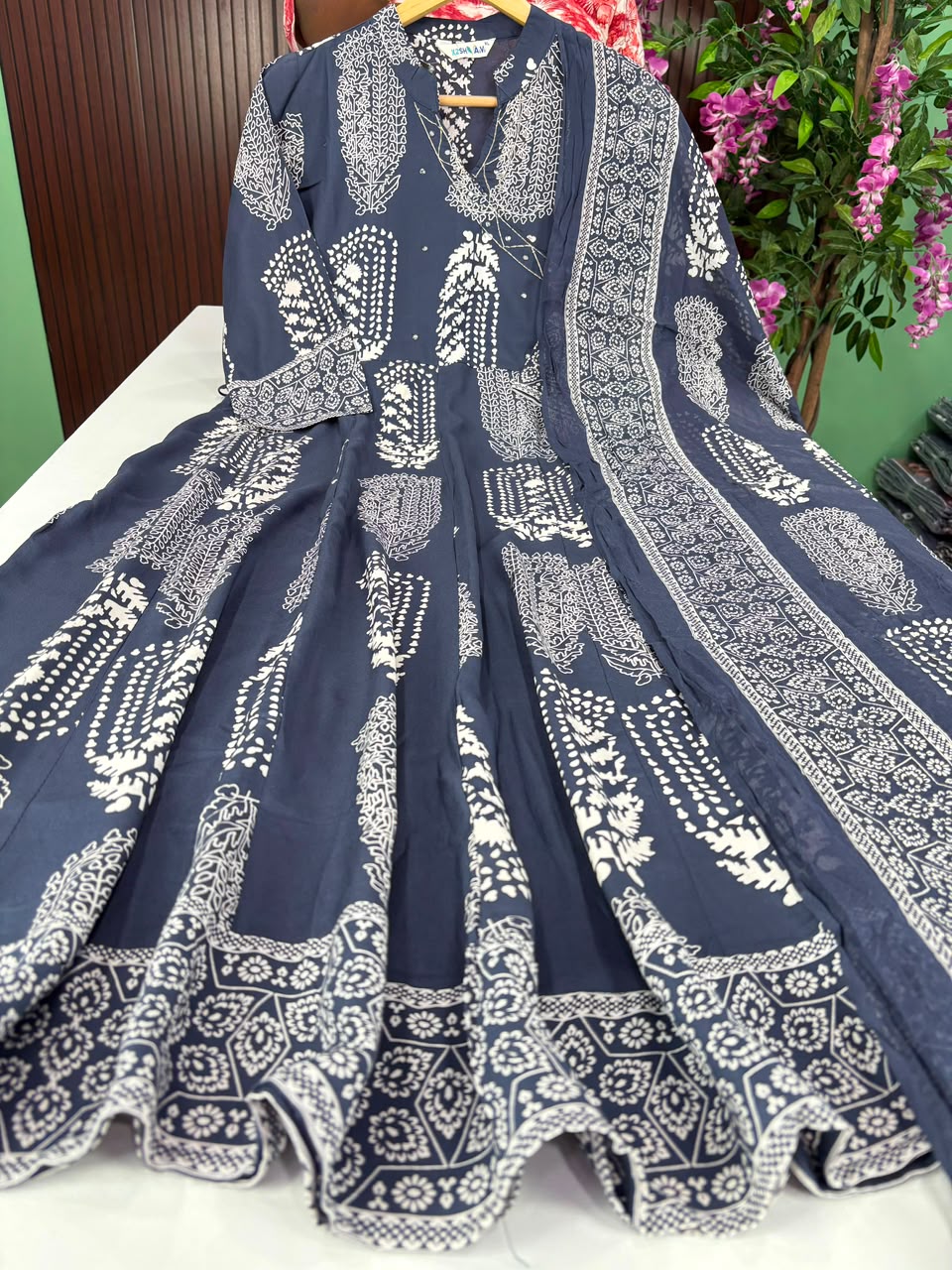 SS7004 Full Length Flared Angrakha Style Anarkali with Dupatta Set