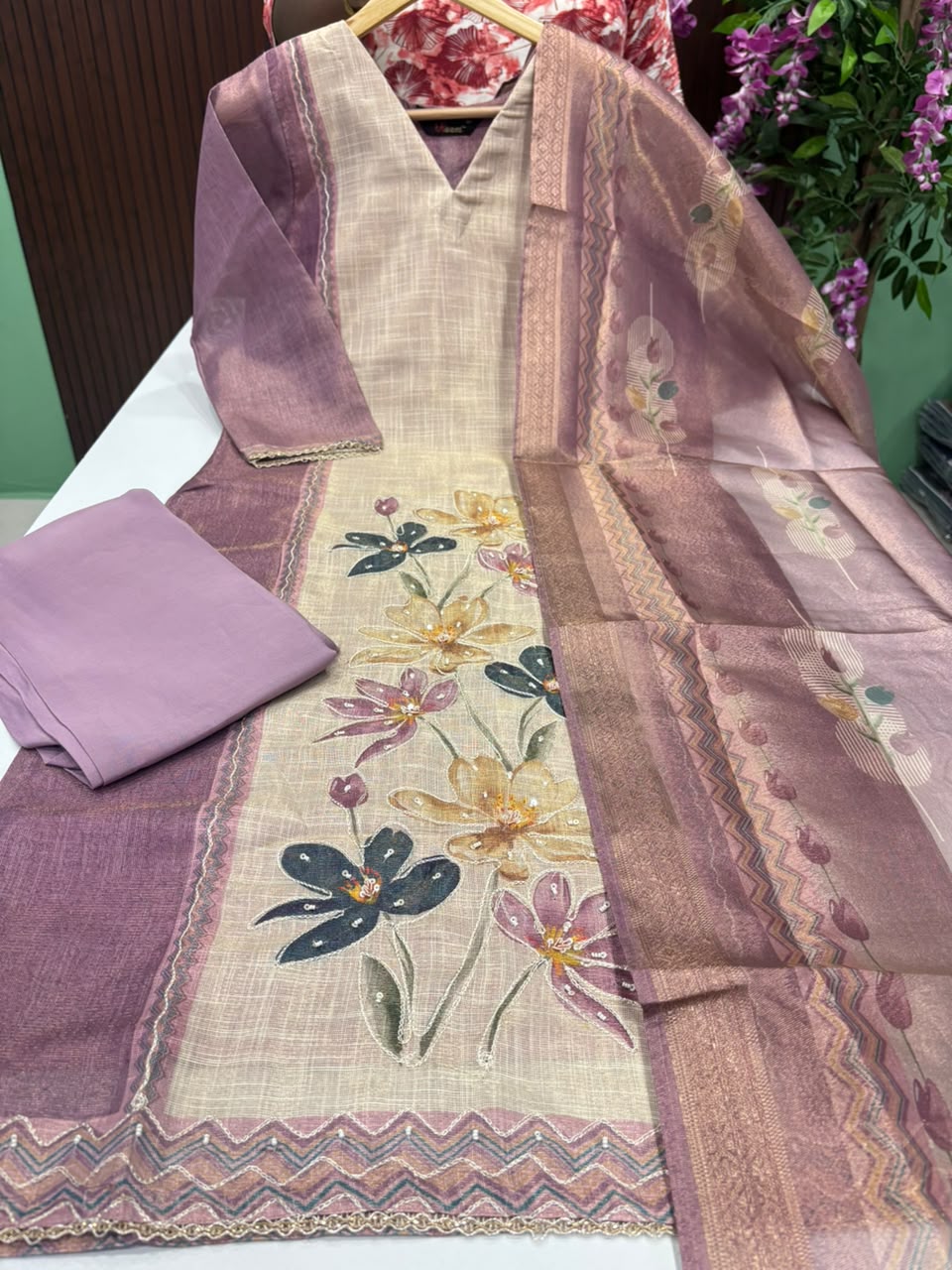 SS7038 Premium Tissue Silk Kurti With Pant & Dupatta Set