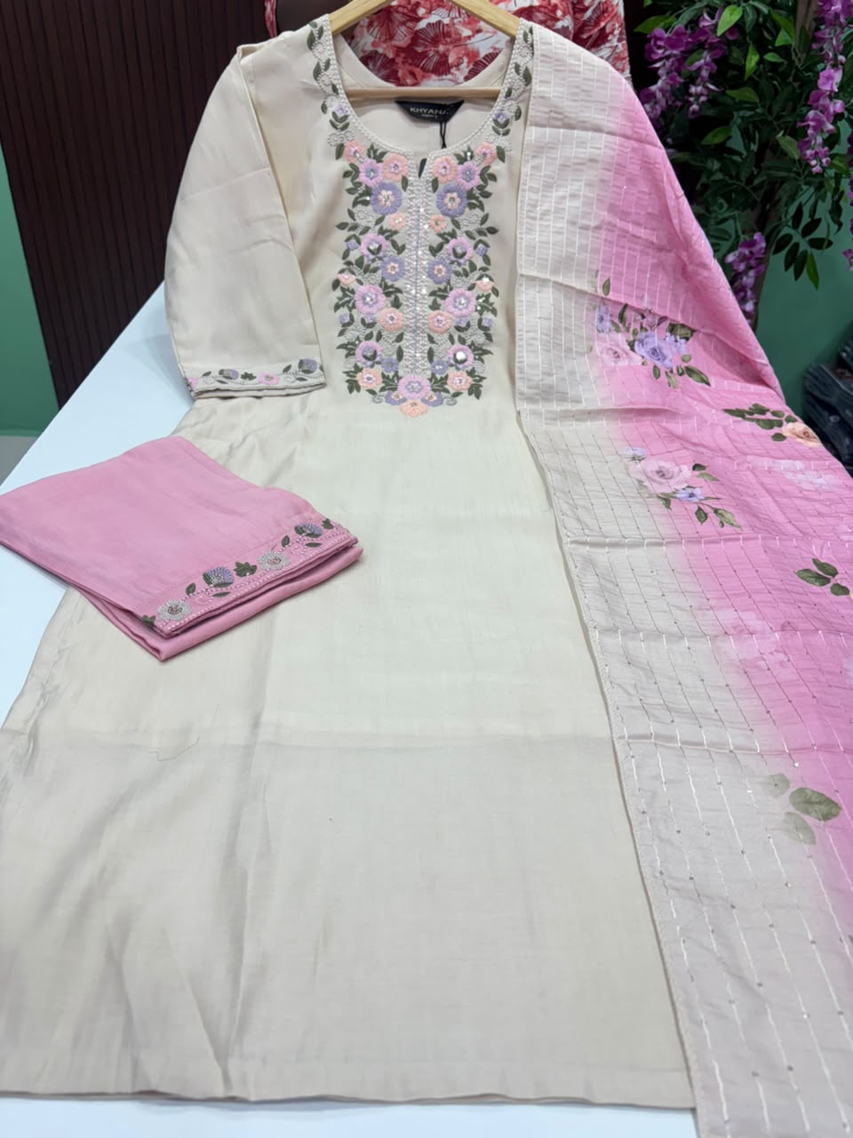 SS7040 Roman Silk Kurti With Pant & Dupatta Set