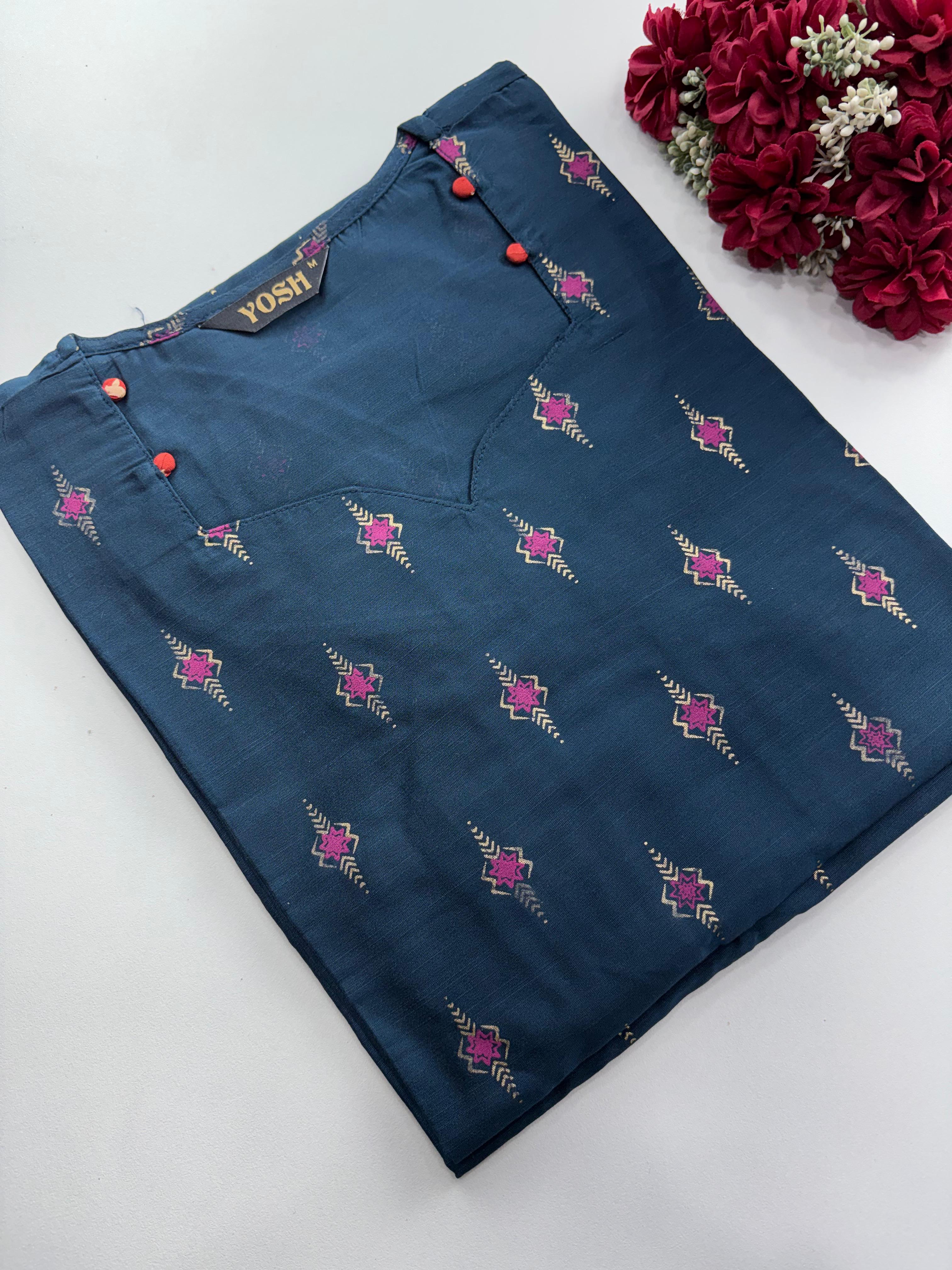 SS7008 Silk Printed Side Open Kurti