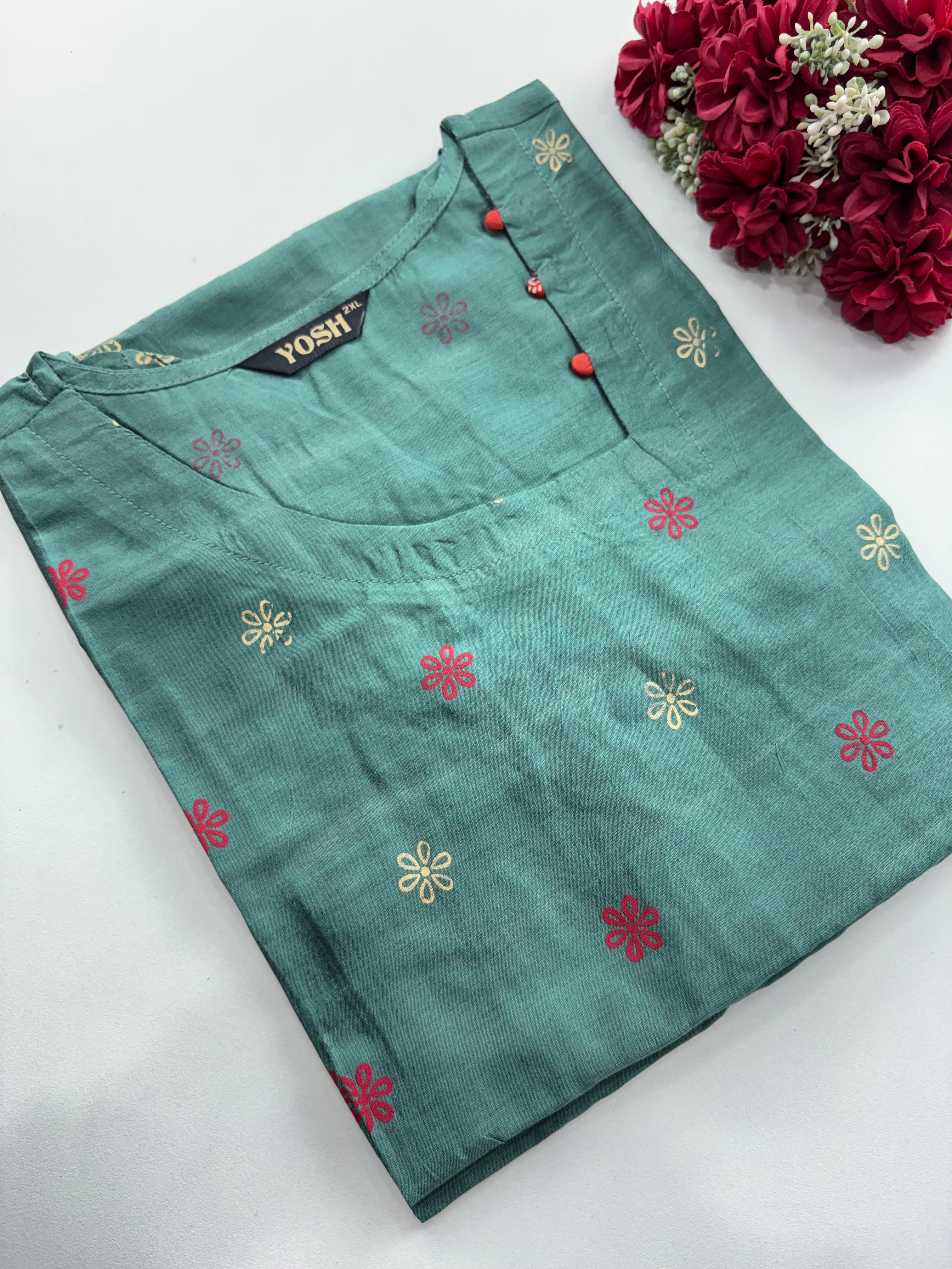 SS7011 Silk Printed Side Open Kurti