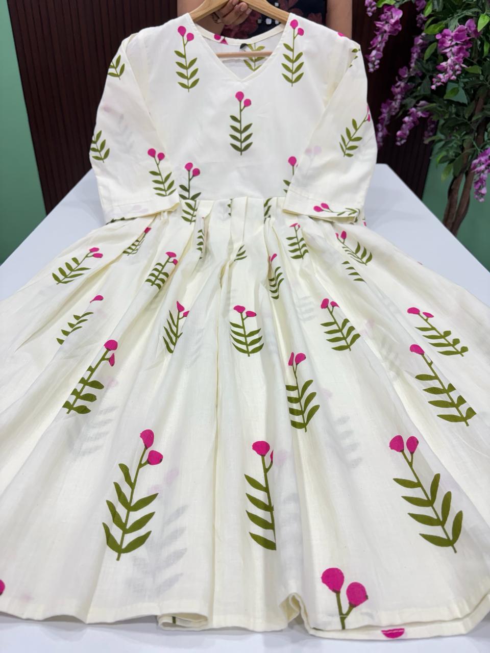 SS7191 Trending Pink Blossom Design Mul Cotton Frock