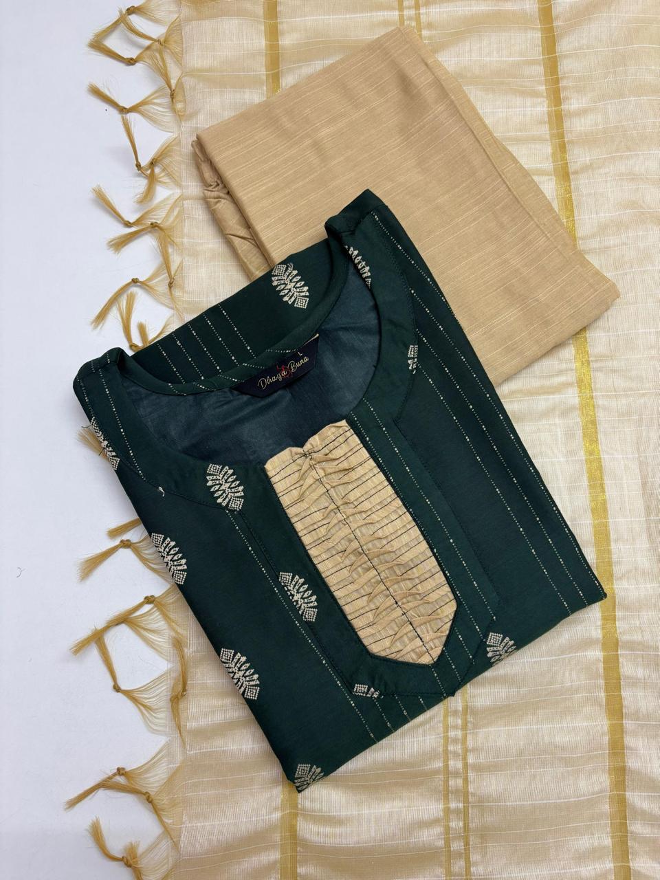 Raw Silk Kurti With Pant & Dupatta Set