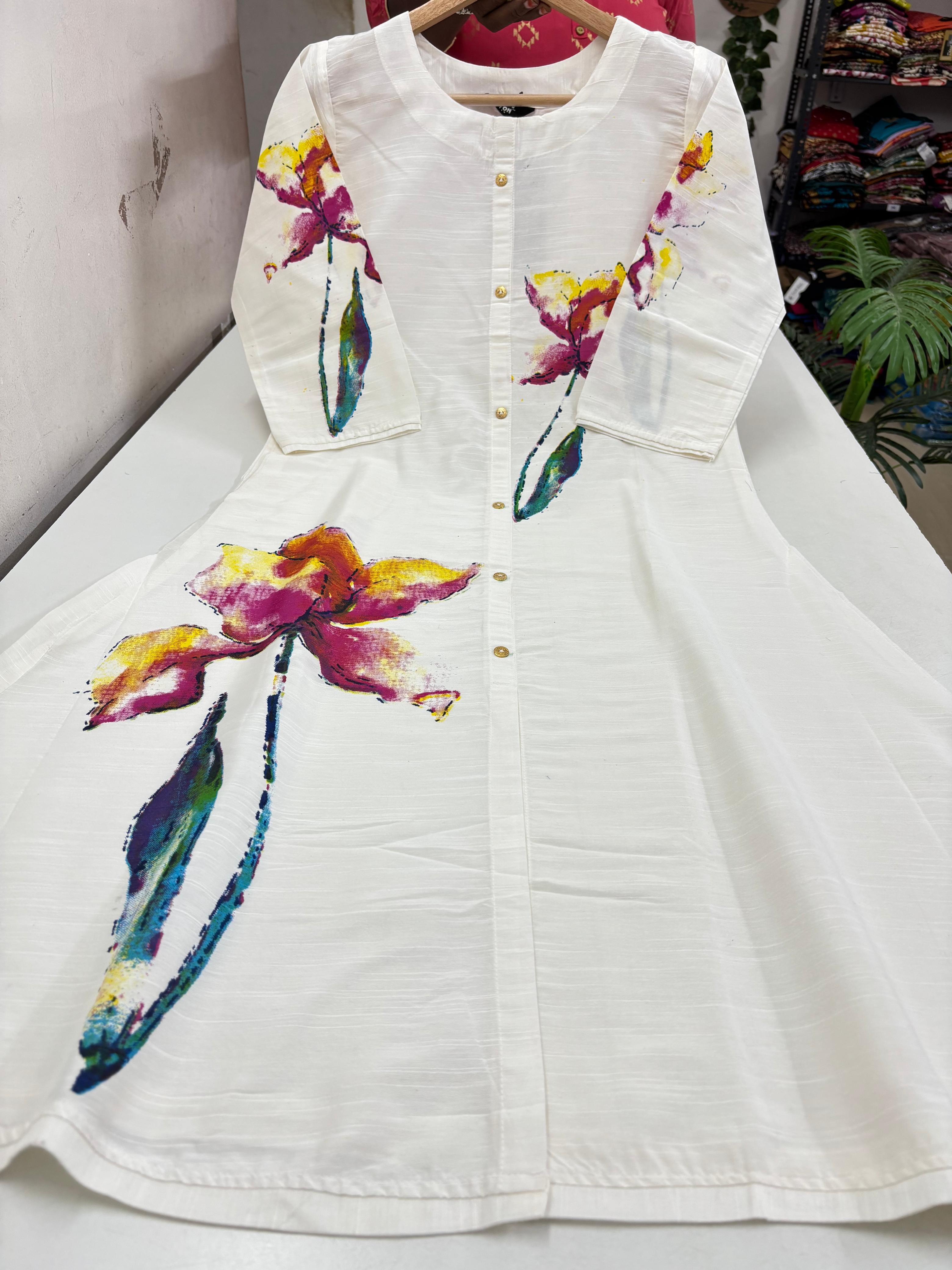 Semi Raw Silk A Line Kurti