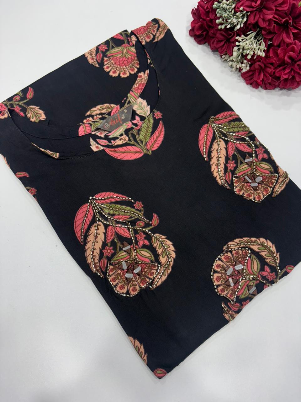 SS7256 Elegant Office Wear Rayon Kurti - Black