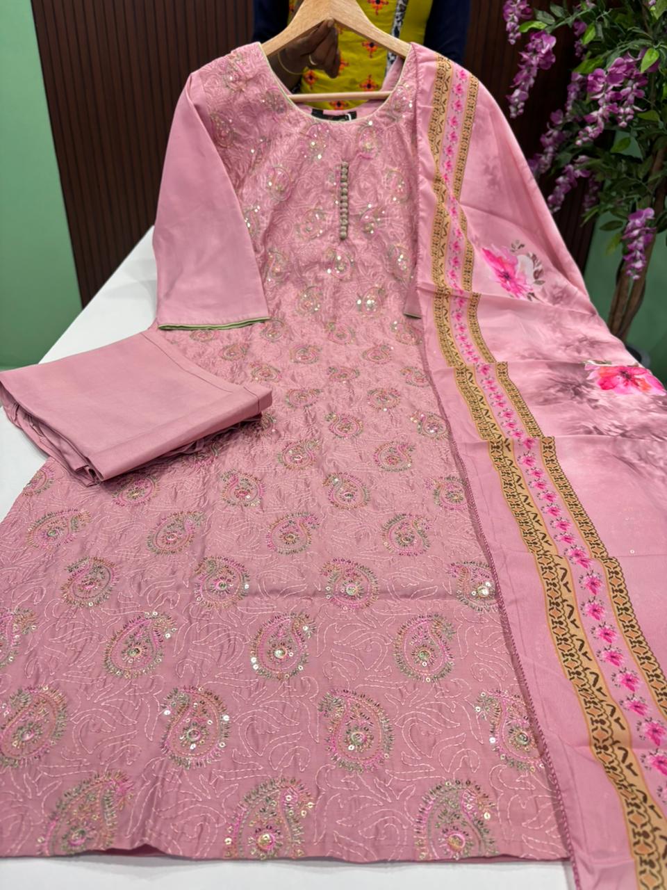 SS7309 Roman Silk Kurti With Pant & Dupatta Set